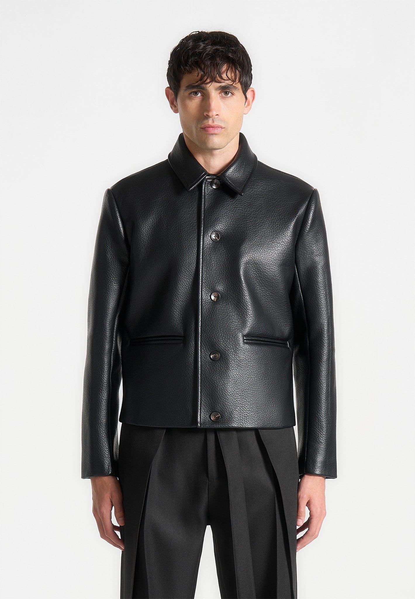 Jacke aus genarbtem Leder - Schwarz