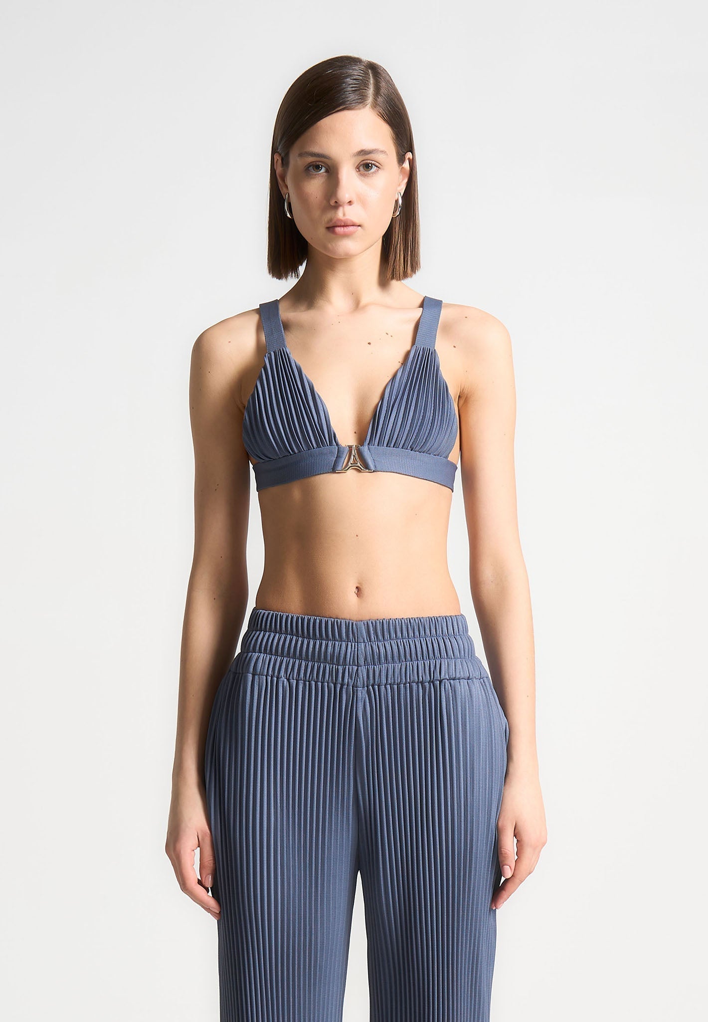 Plissee-Bralette mit Eiffel-Print - Stahlblau