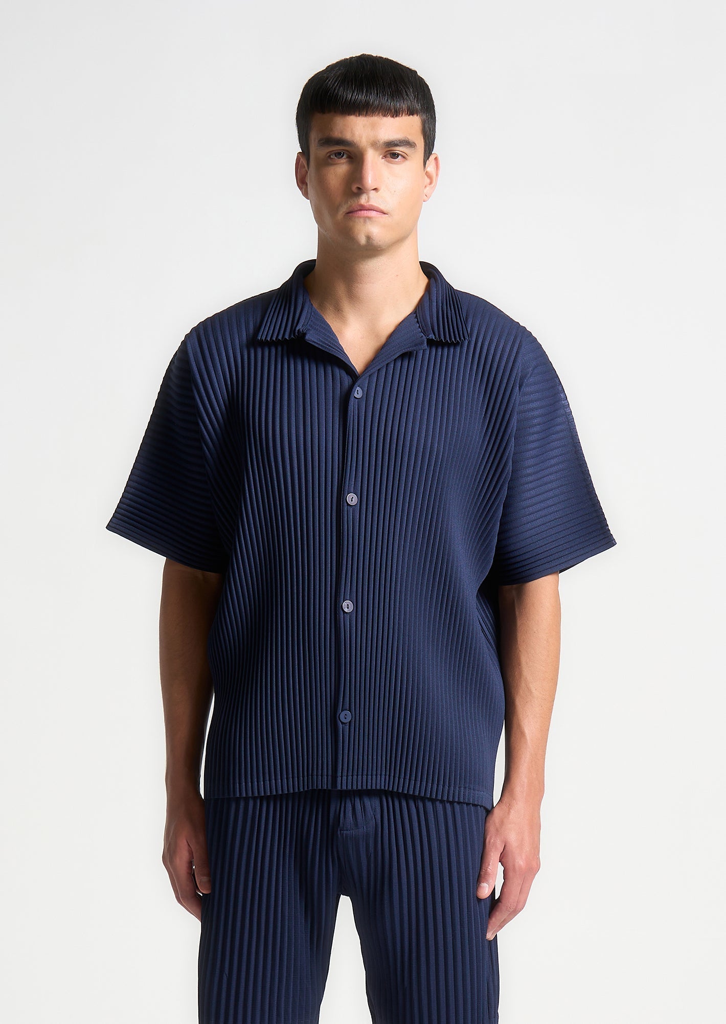Plissiertes Hemd - Marineblau