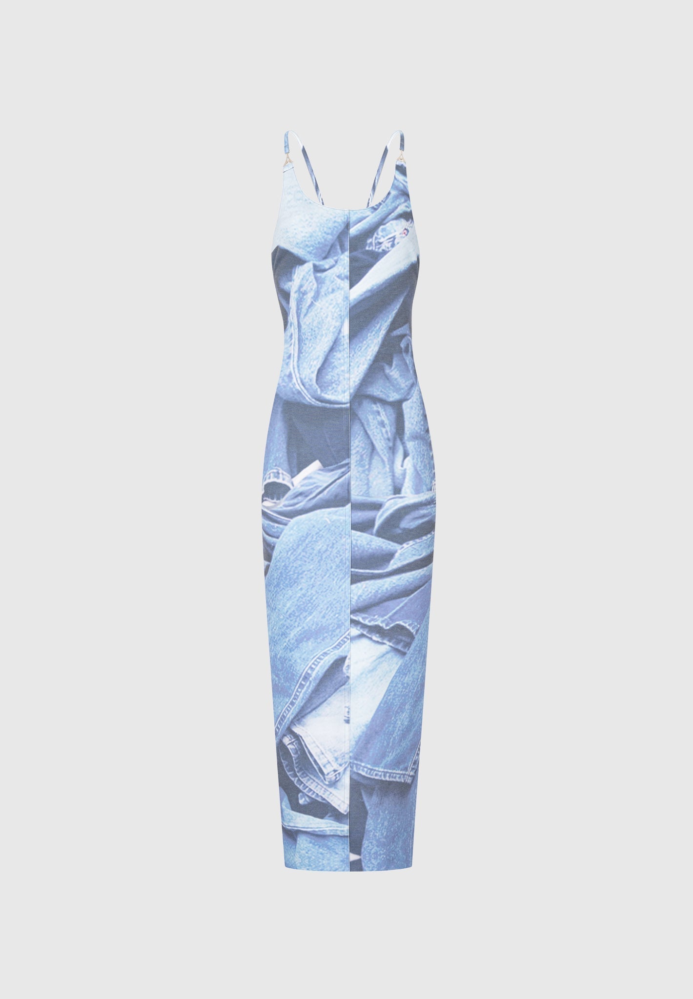 Maxikleid mit Denim-Effekt und Print - Blau