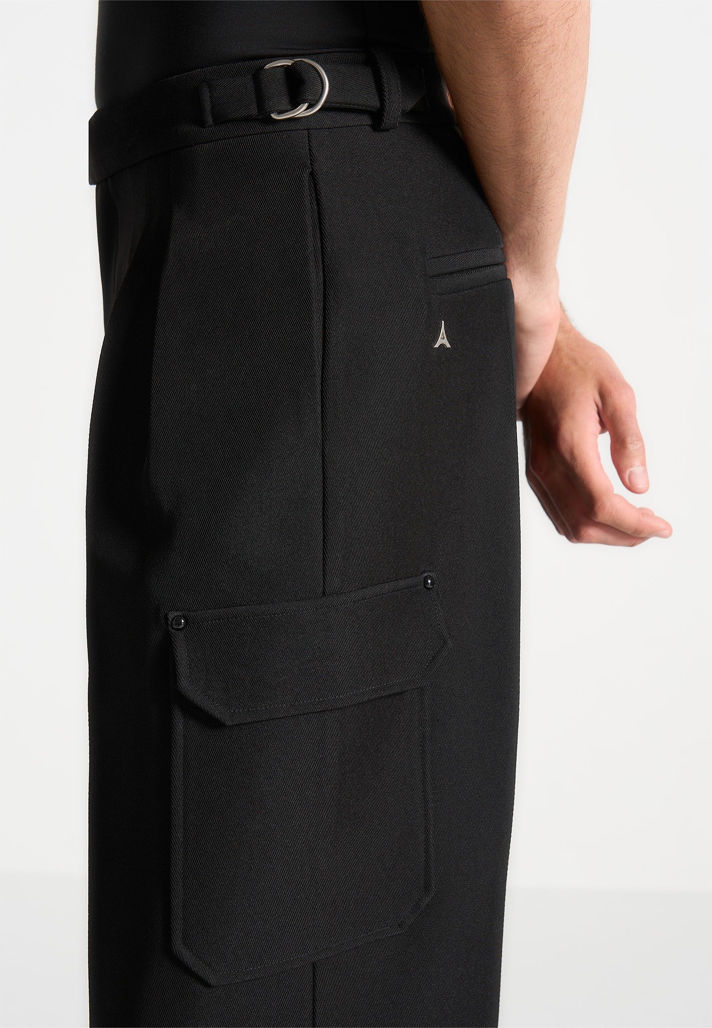 Relaxed Fit Twill-Hose mit Taschen - Schwarz