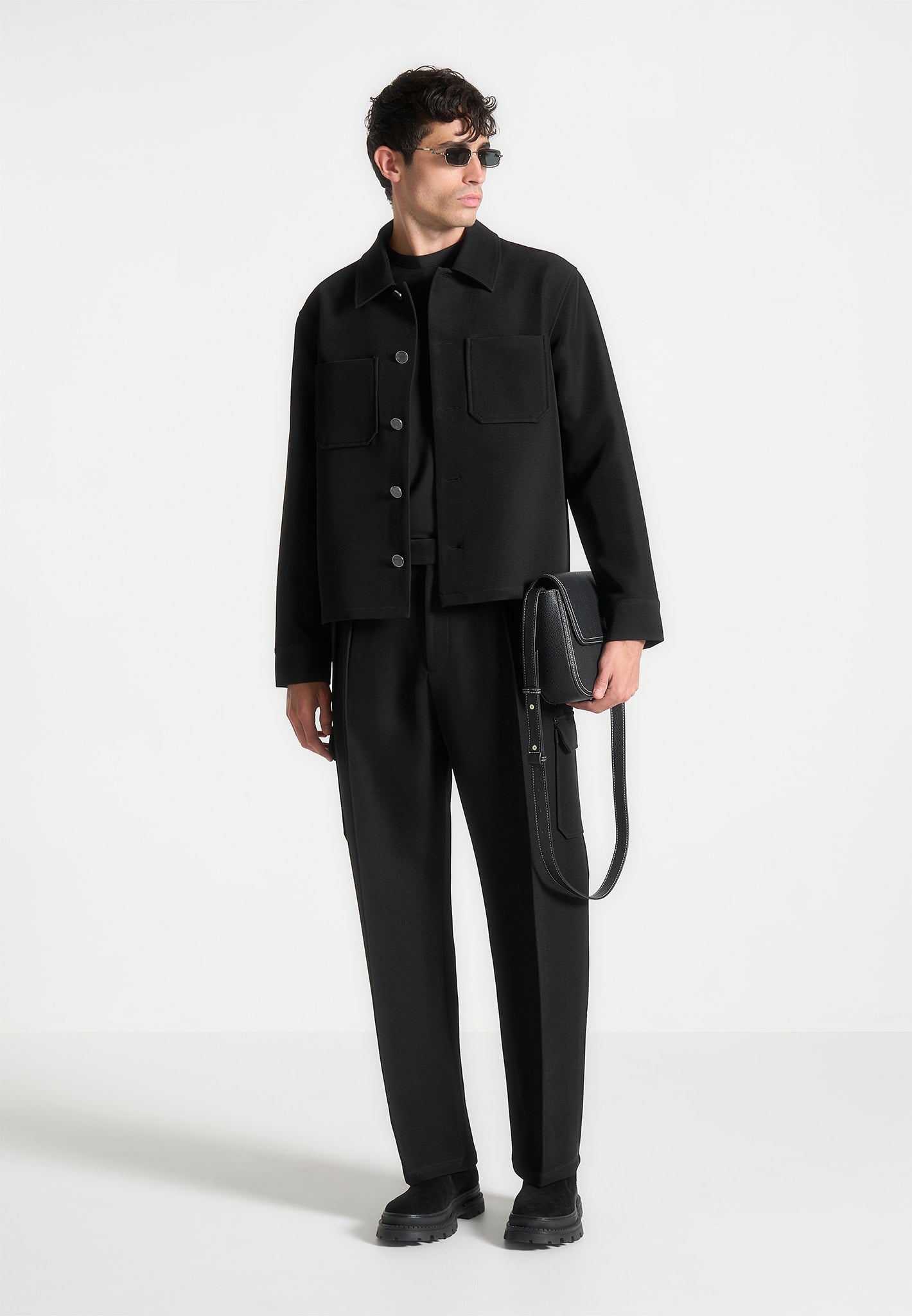 Relaxed Fit Twill-Hose mit Taschen - Schwarz