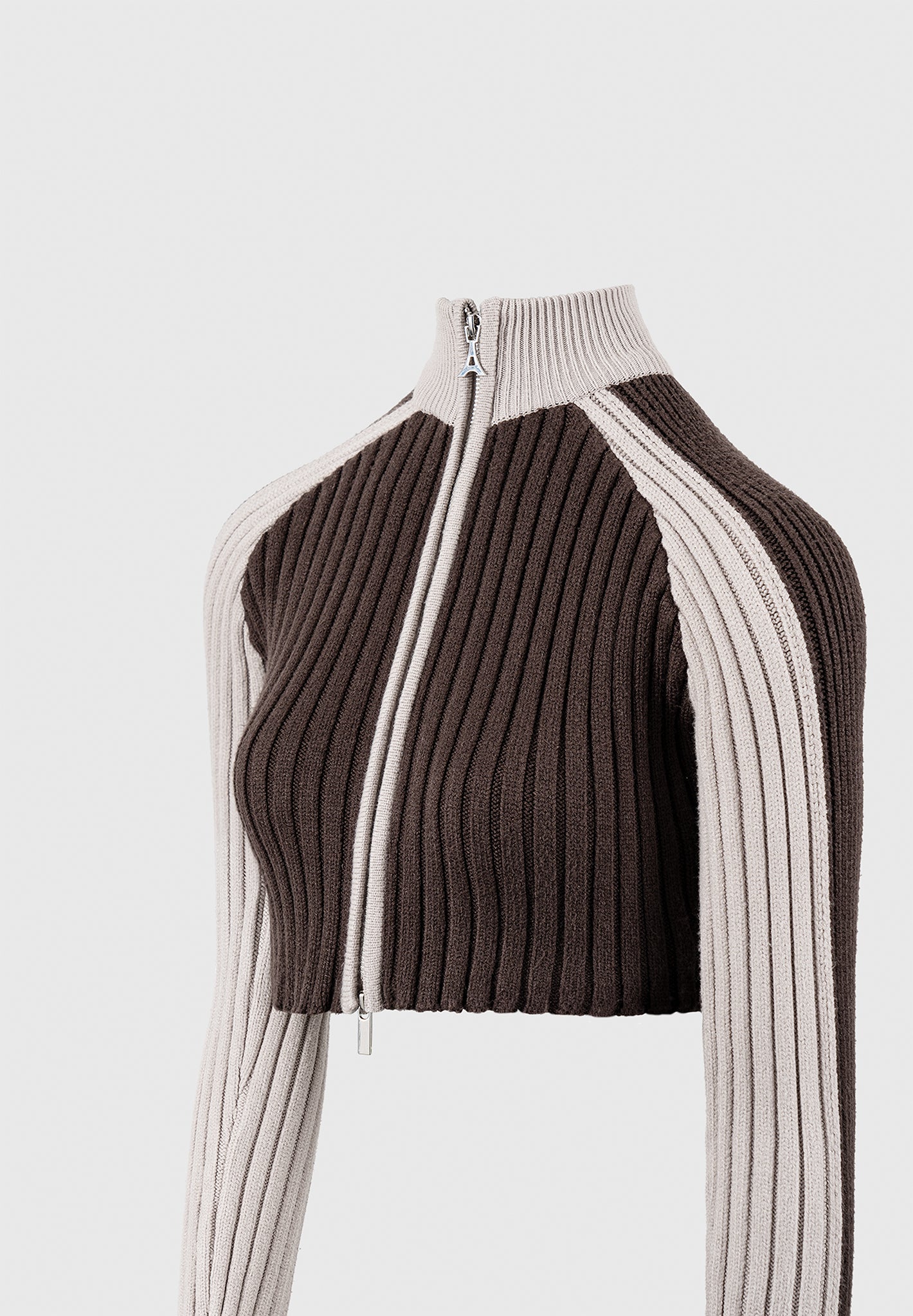 Trainingsjacke aus Rippstrick - Braun/Beige