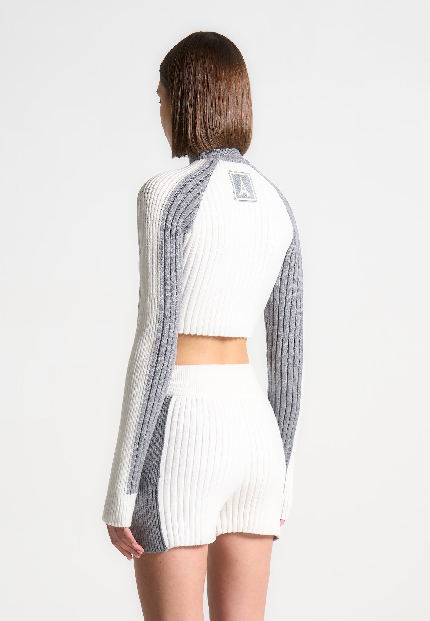 Trainingsjacke aus Rippstrick – Off White/Grau