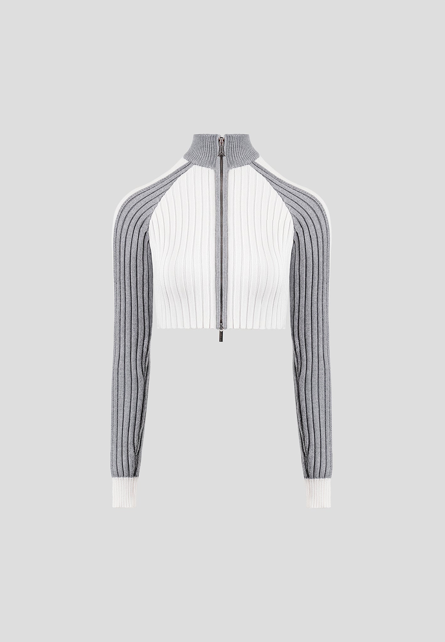 Trainingsjacke aus Rippstrick – Off White/Grau