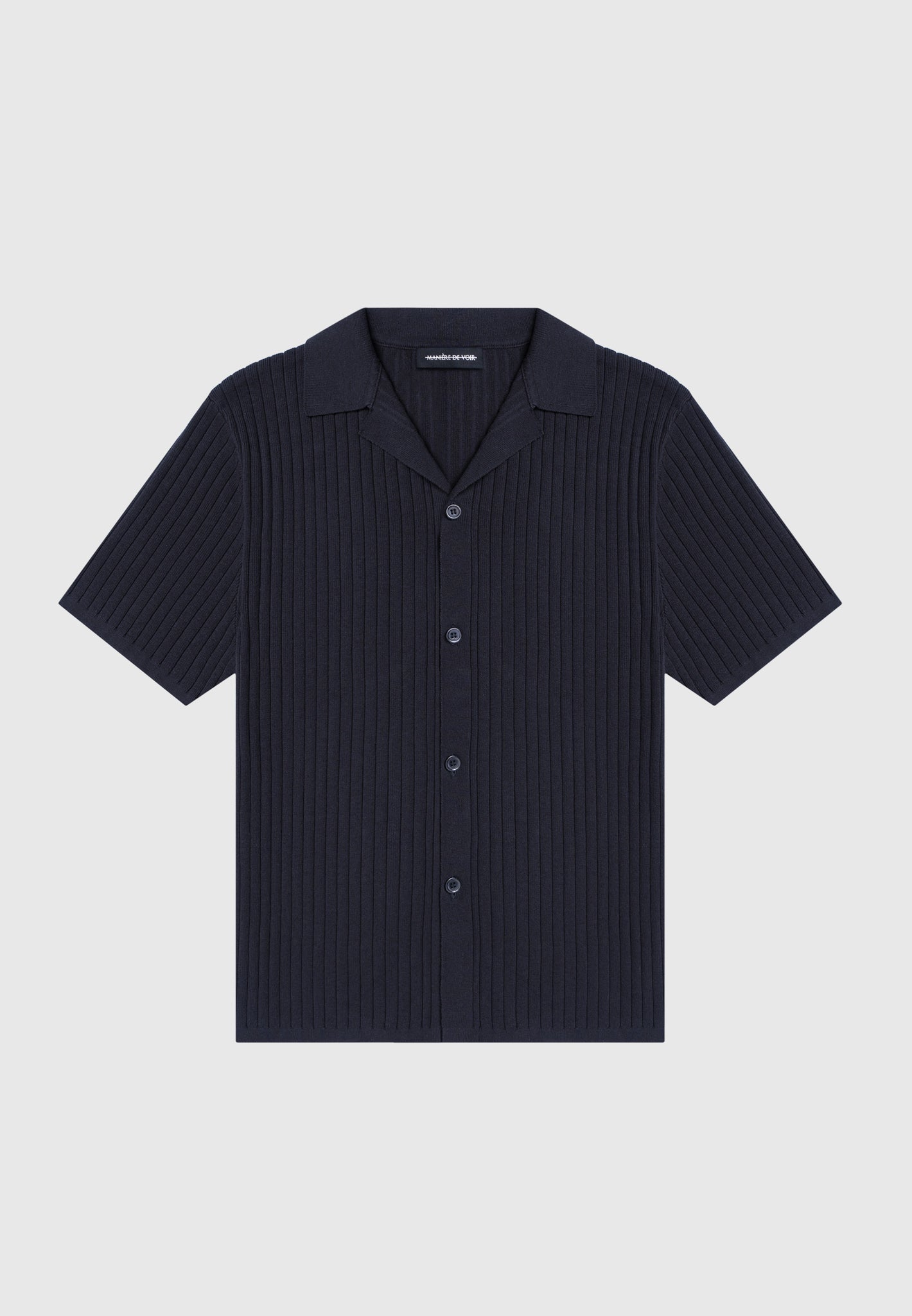Geripptes Strick-Revershemd - Marineblau