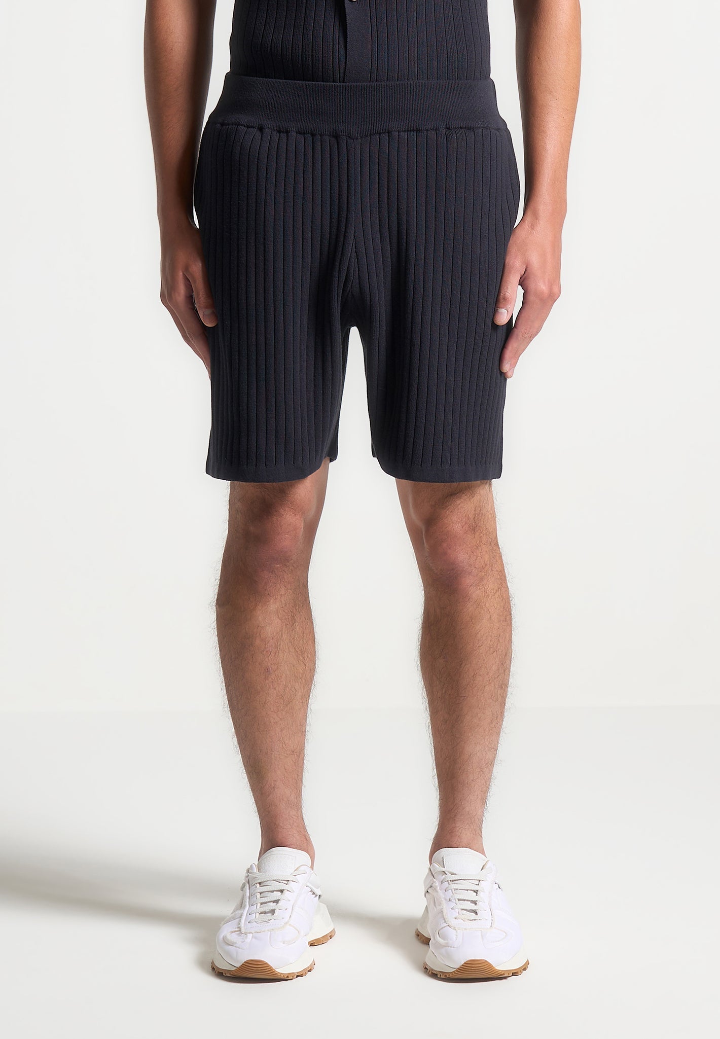 Gerippte Strickshorts - Marineblau