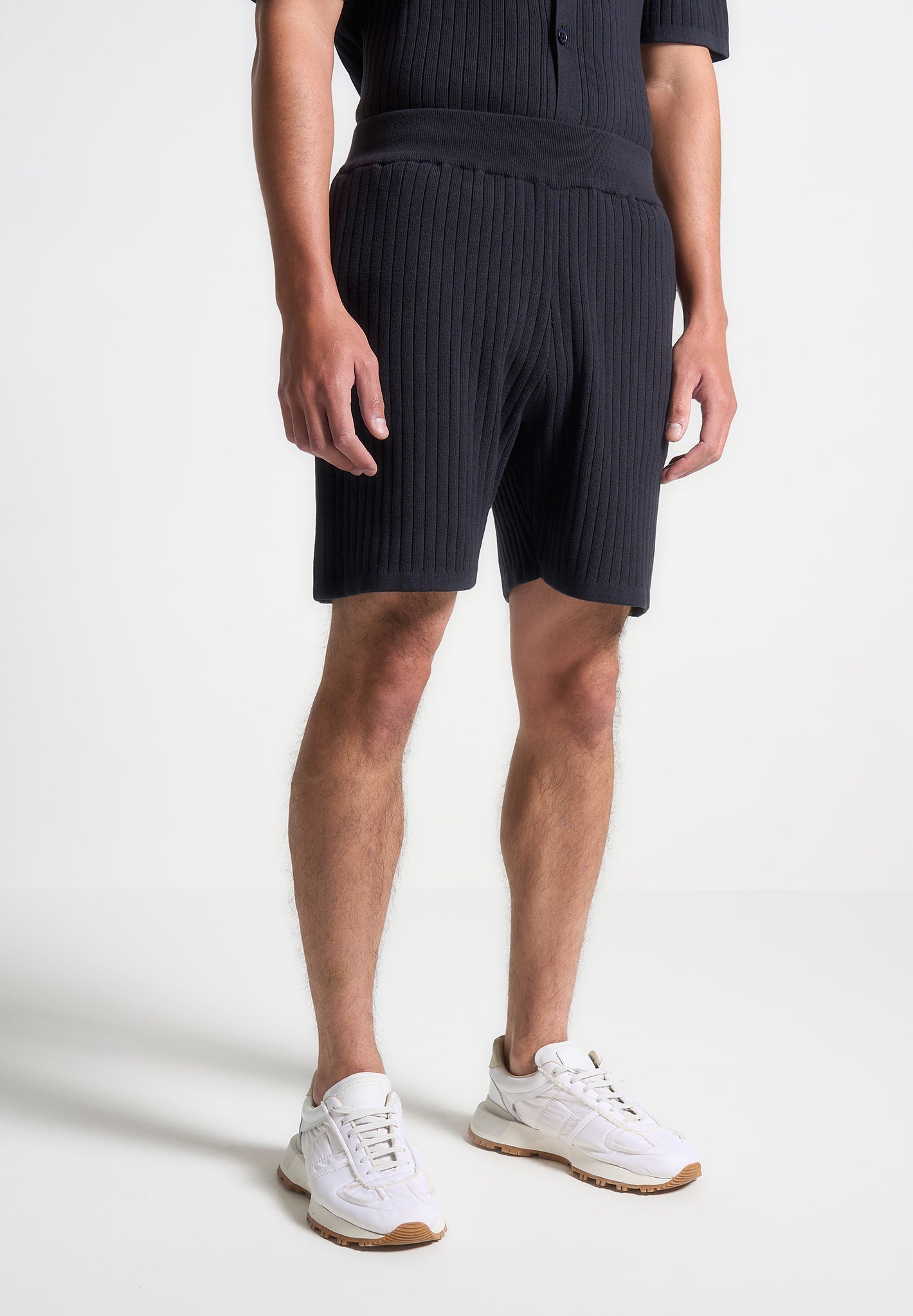 Gerippte Strickshorts - Marineblau