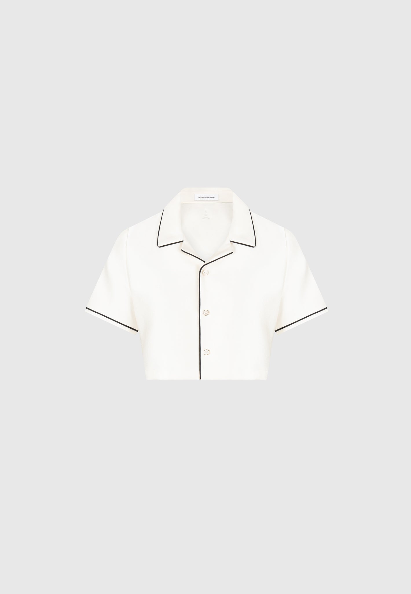 Kurzes Satin-Shirt mit Paspelierung - Creme