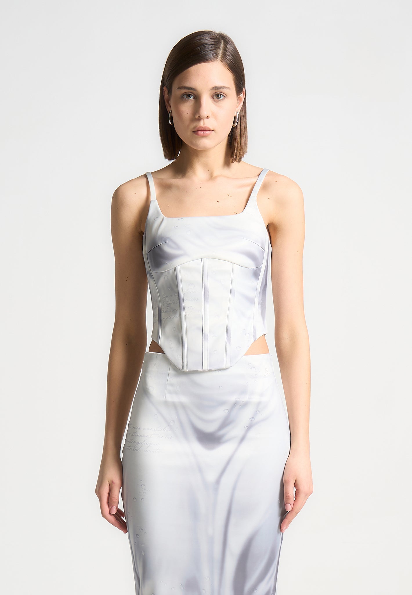 Satin Renaissance Body Print Korsett Top - Off White