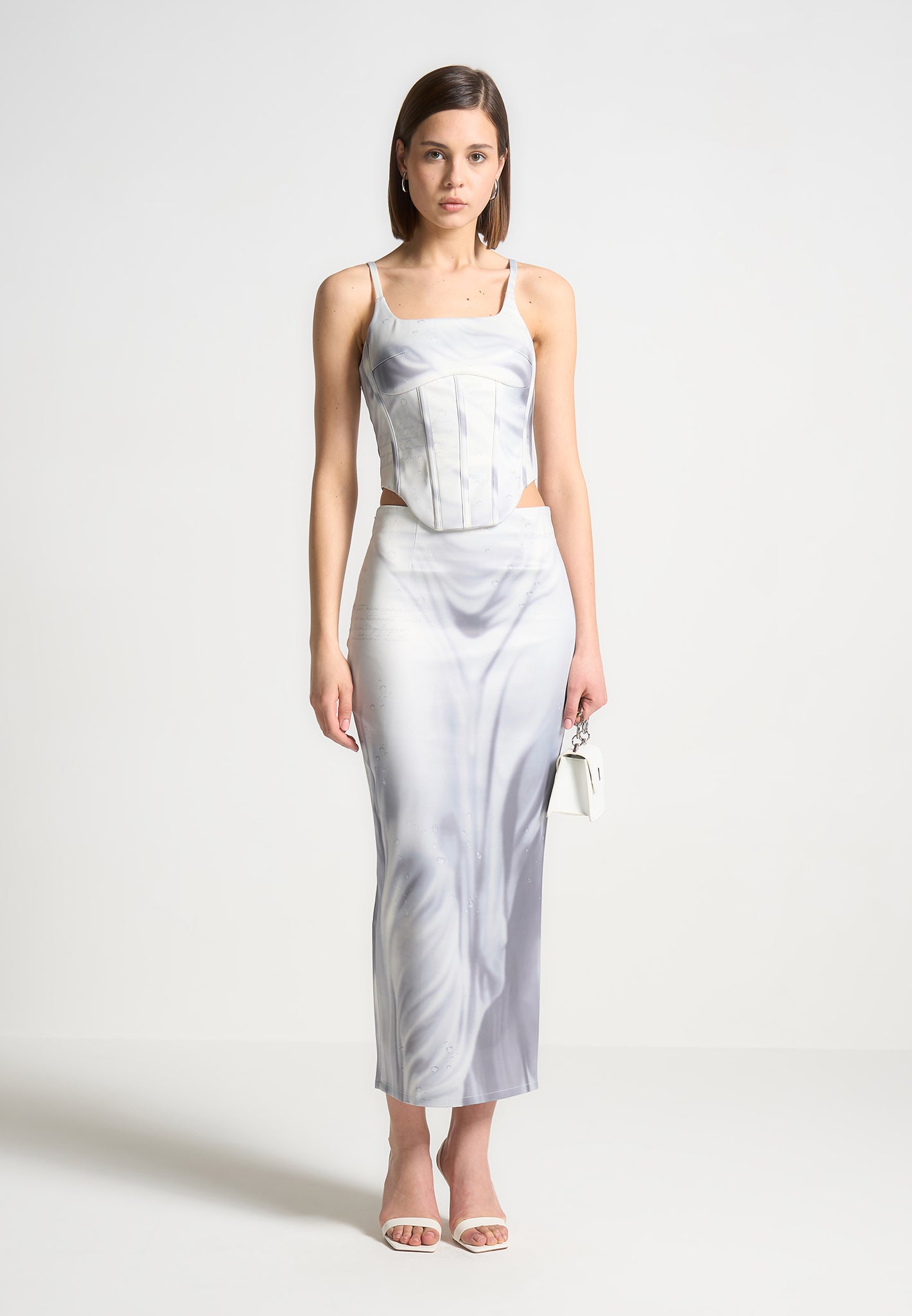 Satin Renaissance Body Print Korsett Top - Off White