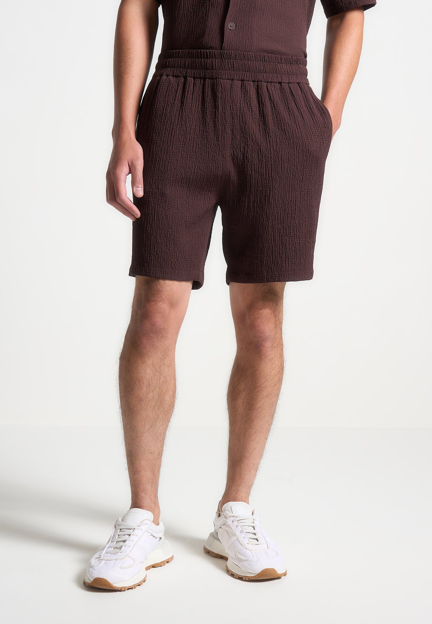 Seersucker-Shorts - Braun