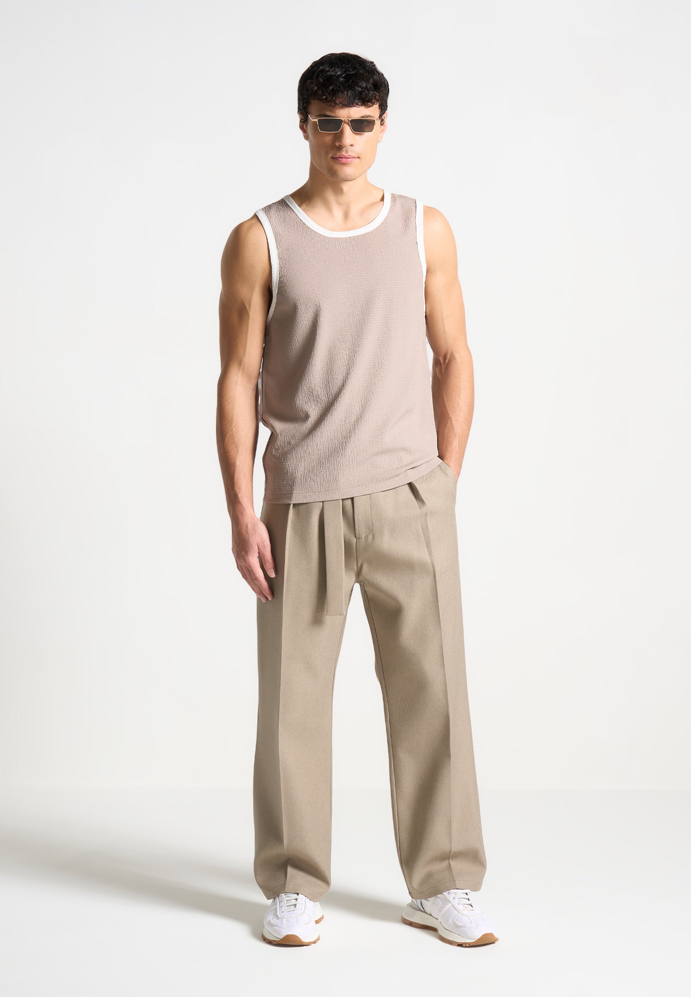 Seersucker-Weste - Beige/Weiß