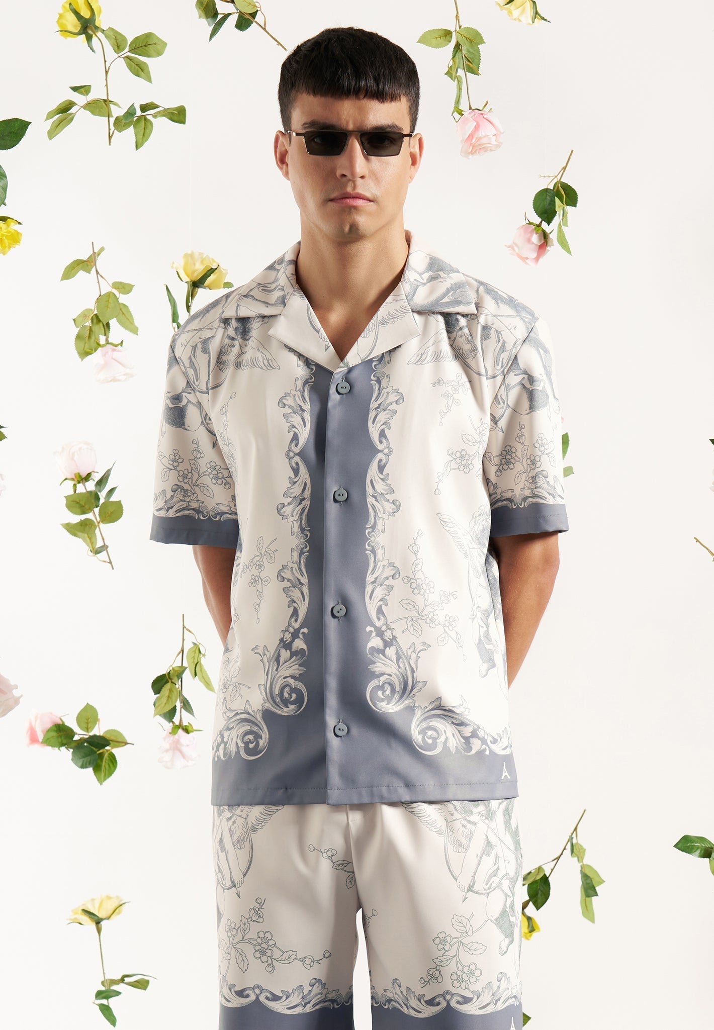 Signature Baroque Resort Hemd - Creme/Grau