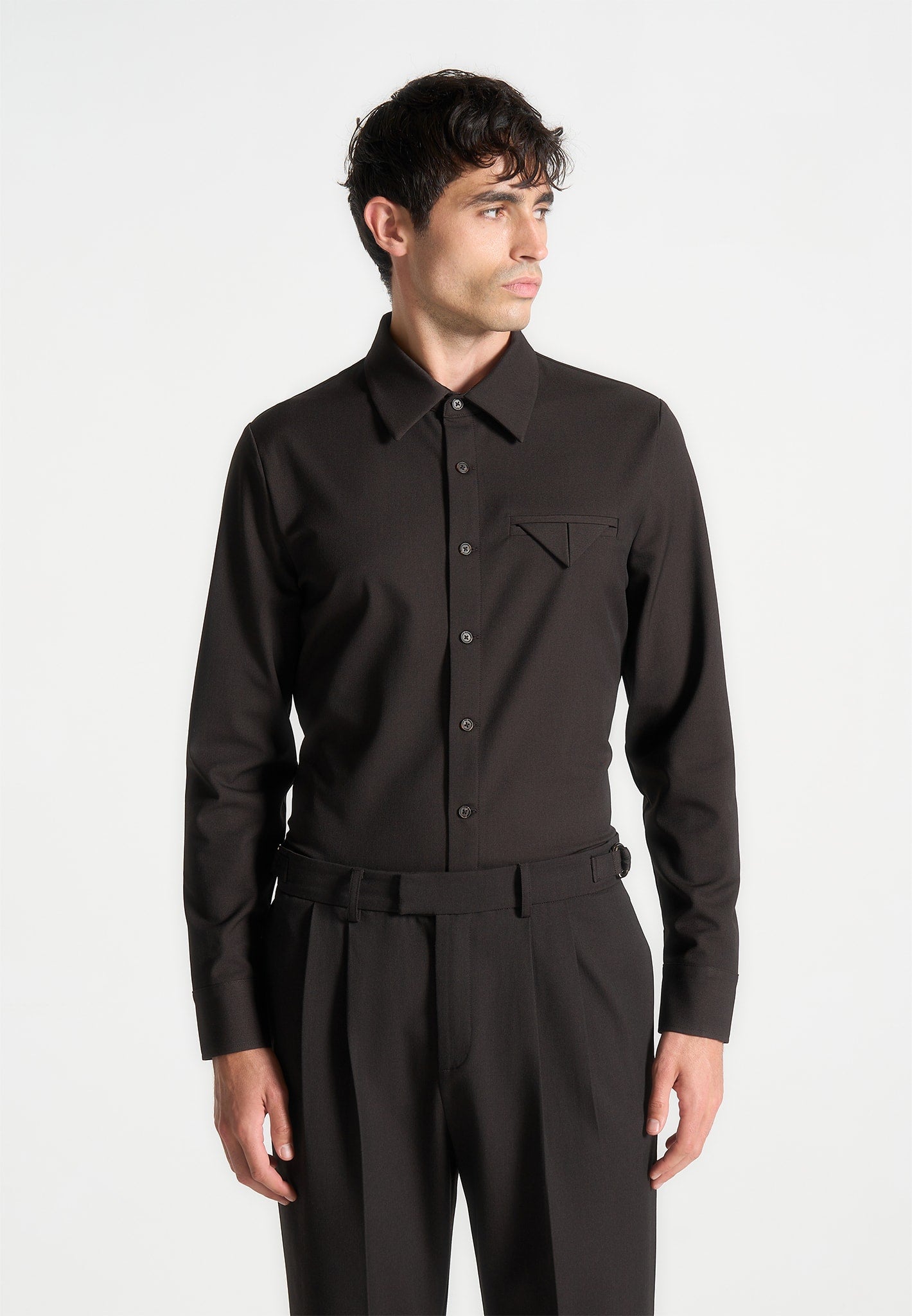 Slim Fit Tailored Stretch-Hemd - Braun