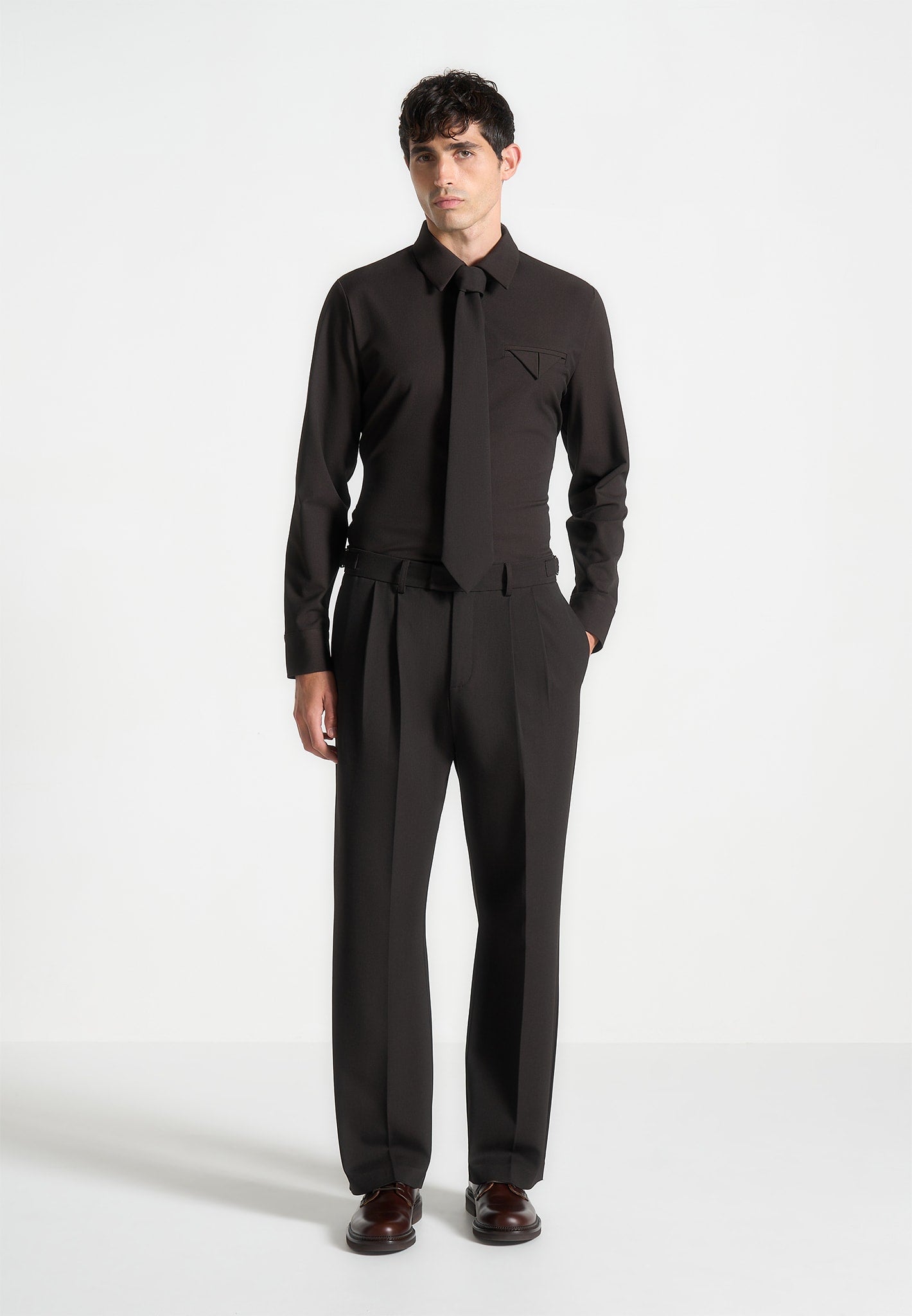 Slim Fit Tailored Stretch-Hemd - Braun