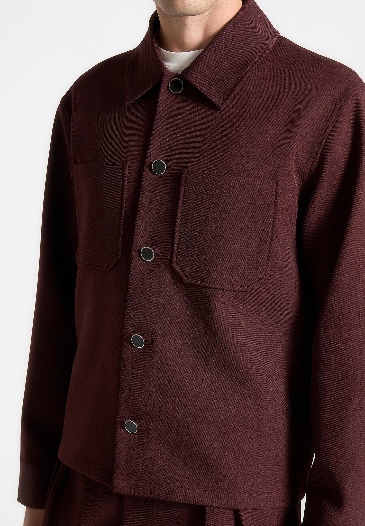 Kurzes Twill-Hemd mit Tasche - Weinrot