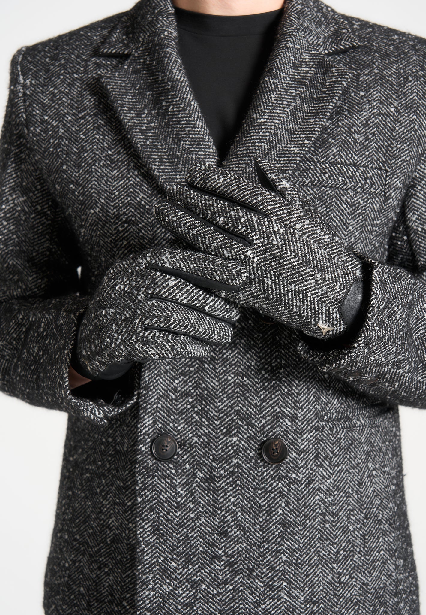 Handschuhe aus Leder und Fischgrätenmuster - Schwarz
