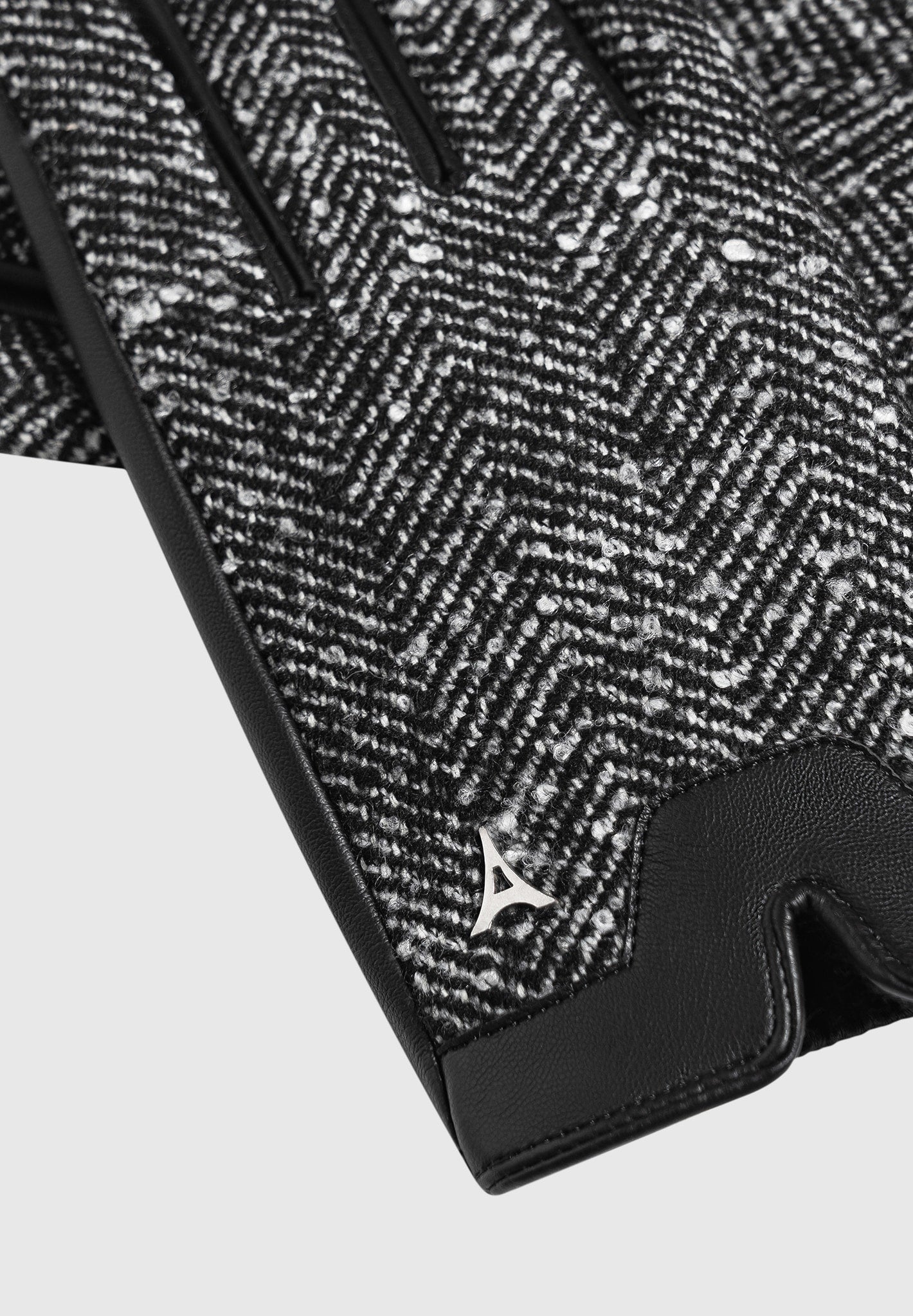 Handschuhe aus Leder und Fischgrätenmuster - Schwarz