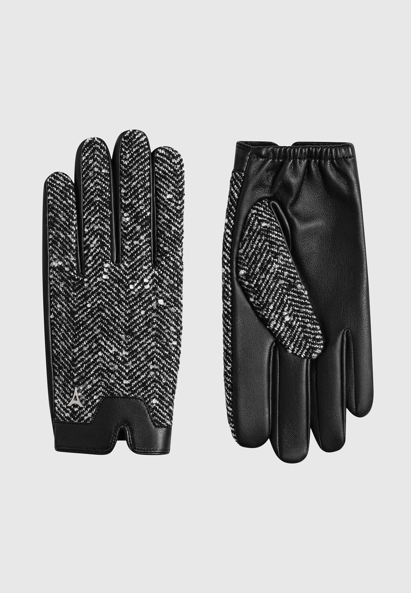 Handschuhe aus Leder und Fischgrätenmuster - Schwarz