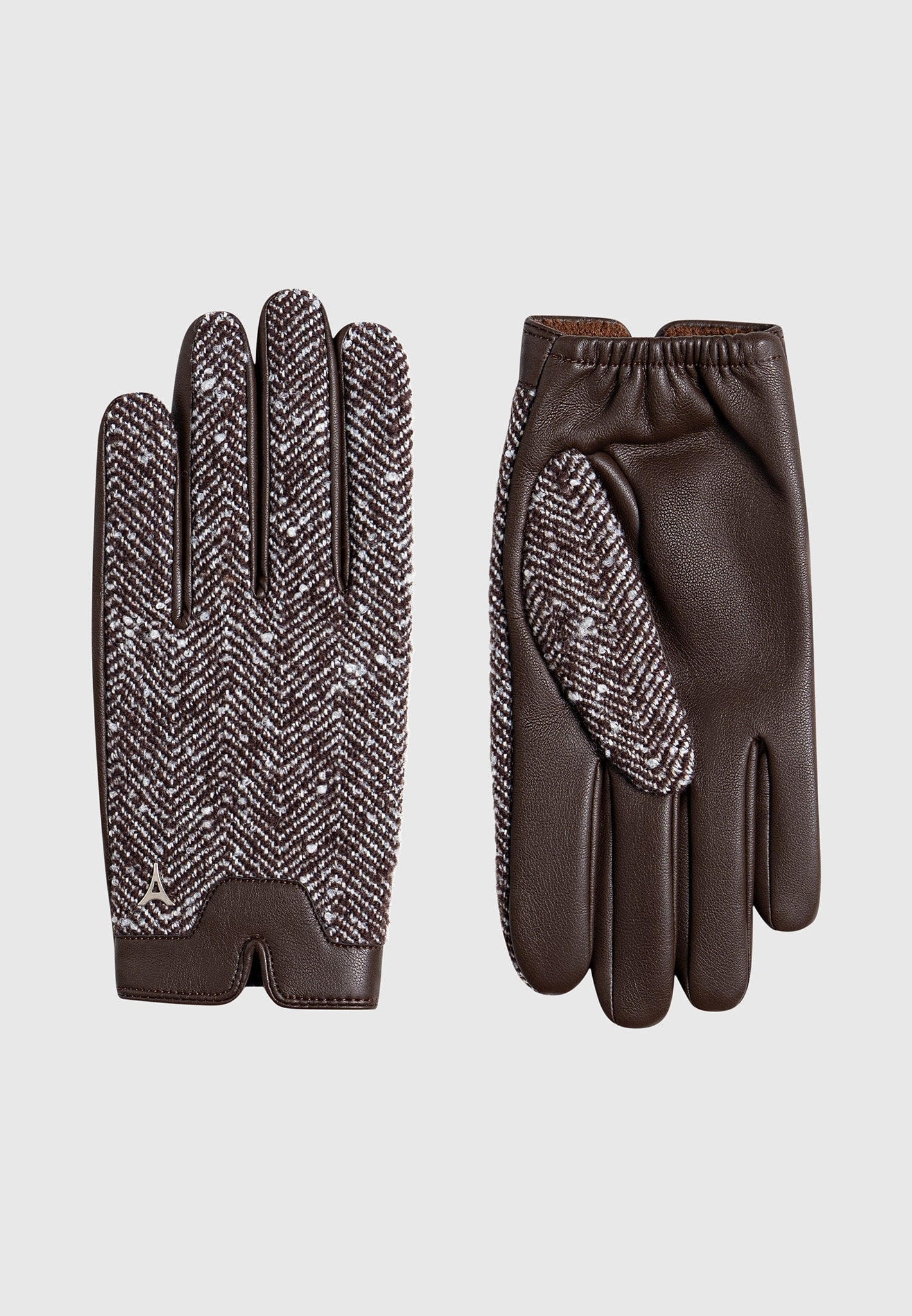 Handschuhe aus Leder und Fischgrätenmuster - Braun