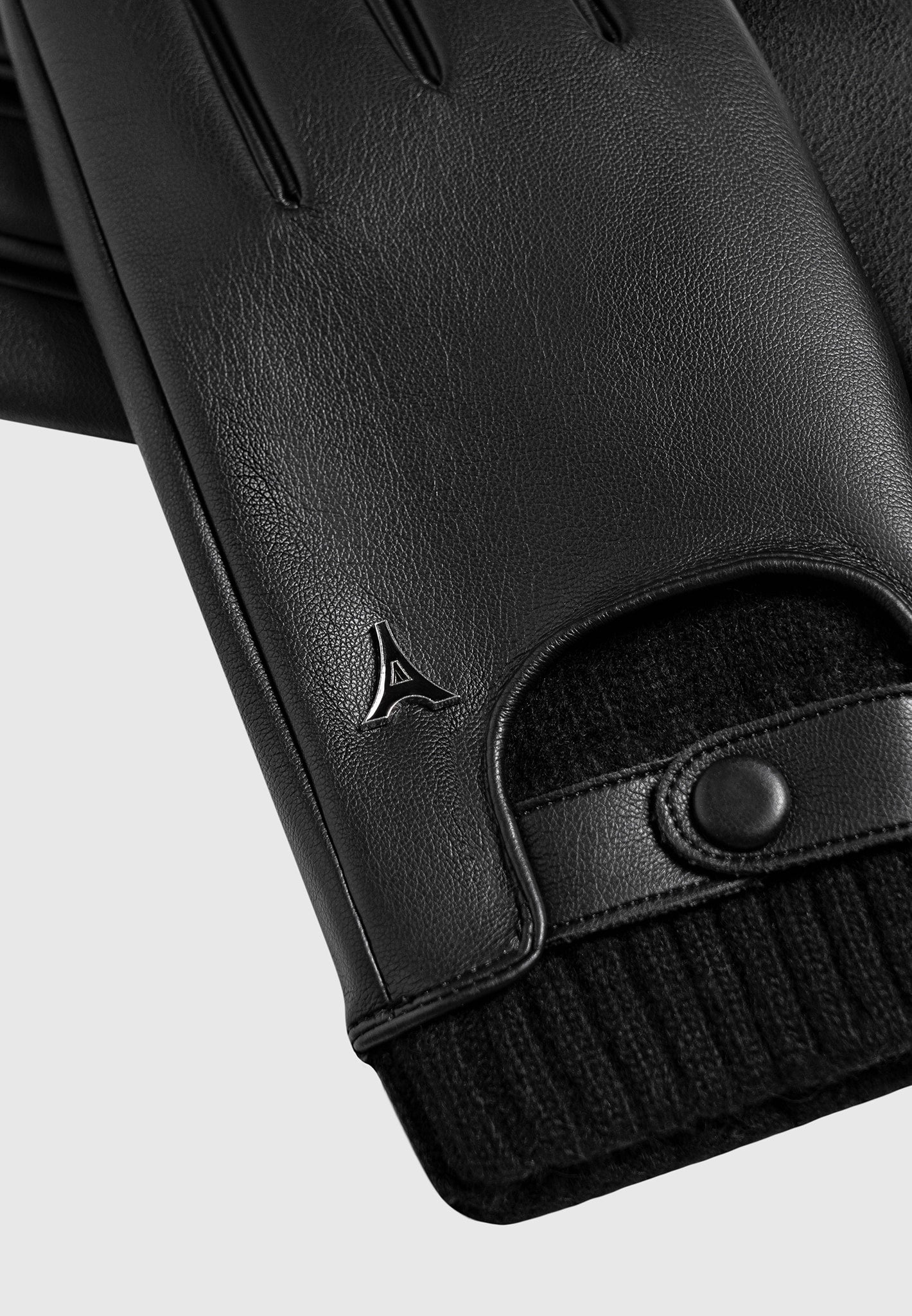 Handschuhe aus Leder und Rippstrick - Schwarz