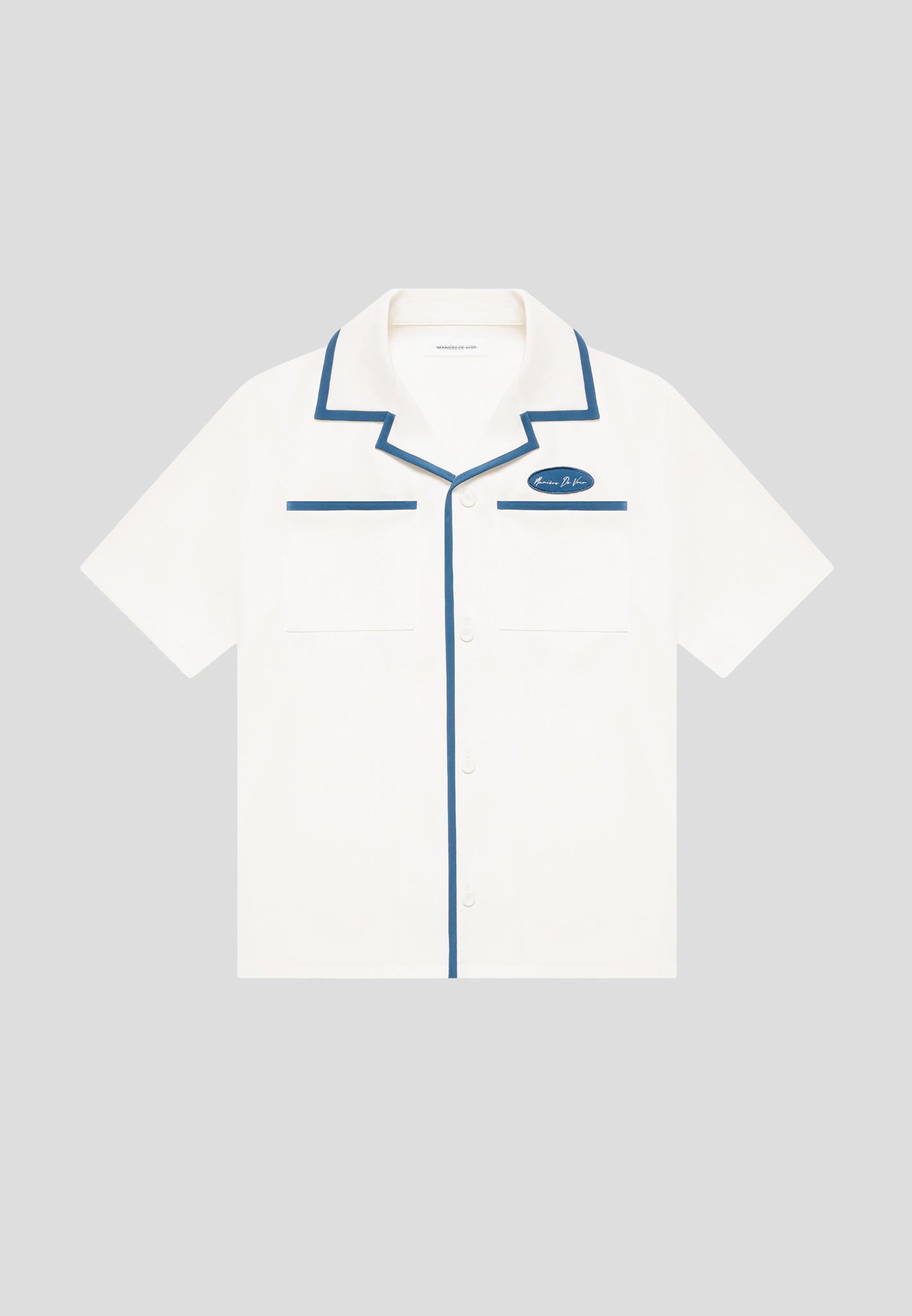 Bowlinghemd „Eiffel“ aus Samt – Creme/Blau