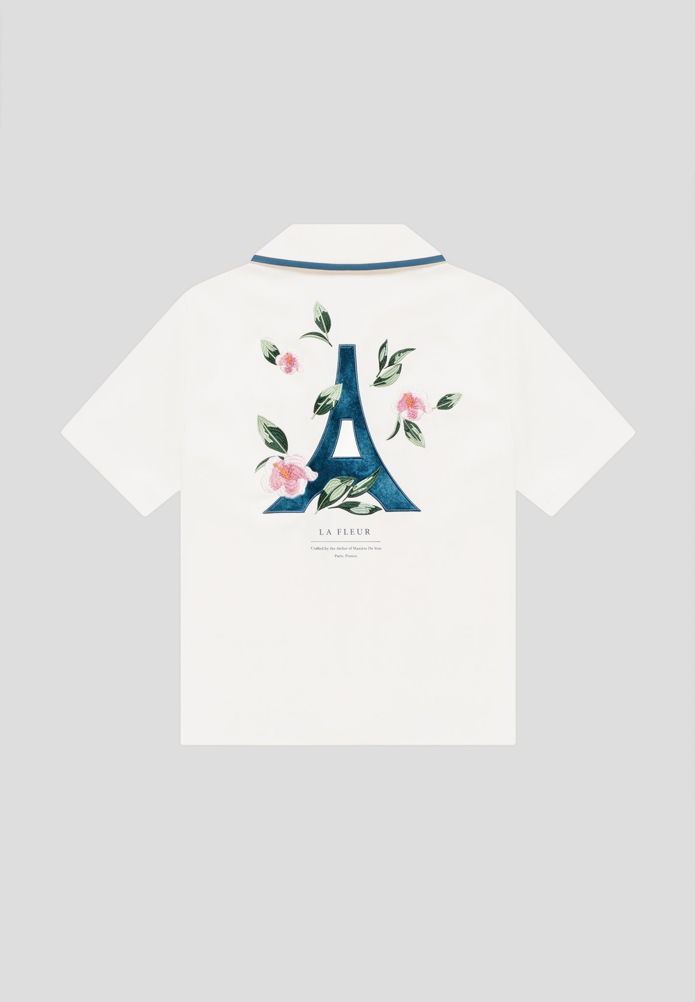 Bowlinghemd „Eiffel“ aus Samt – Creme/Blau