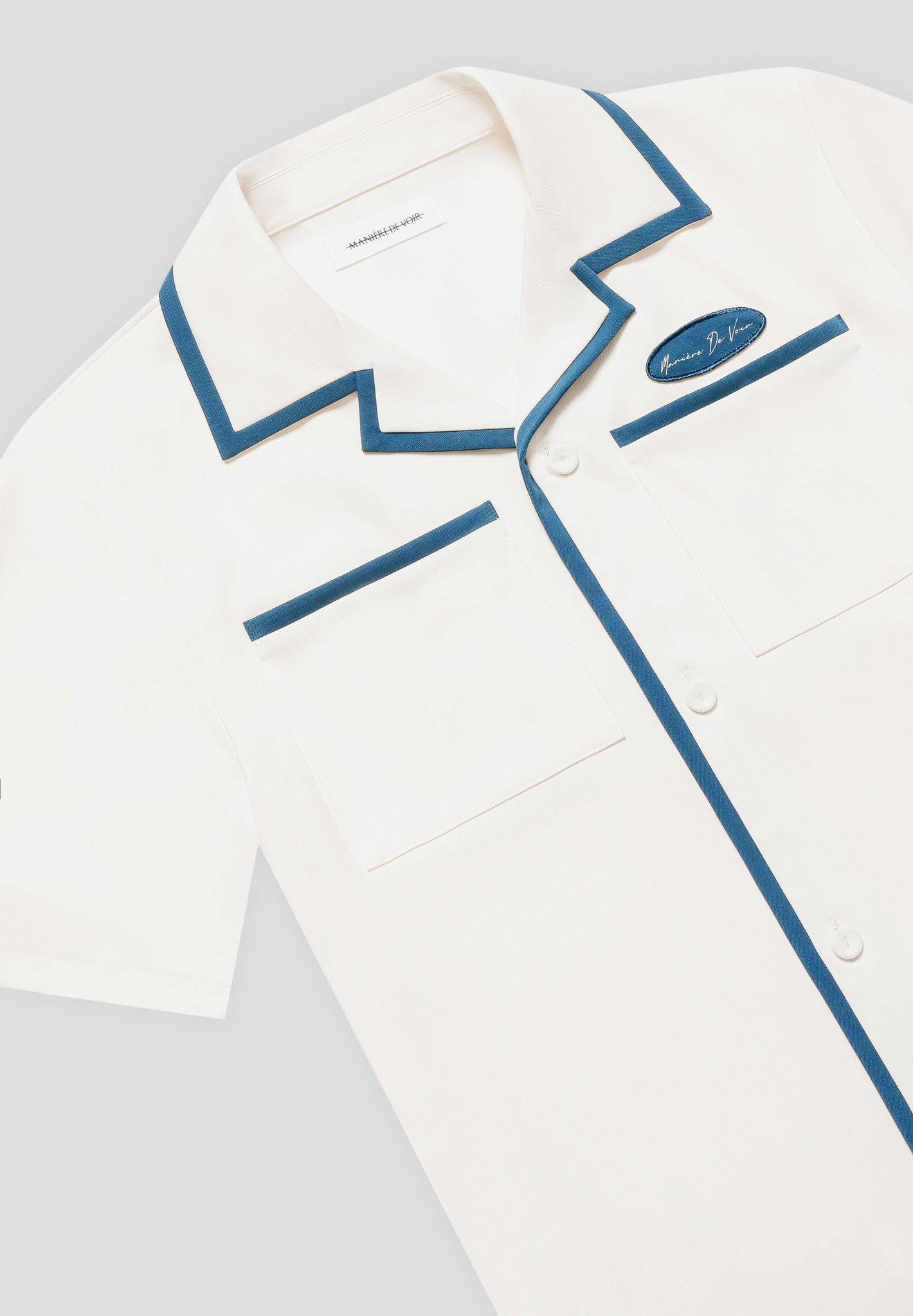 Bowlinghemd „Eiffel“ aus Samt – Creme/Blau