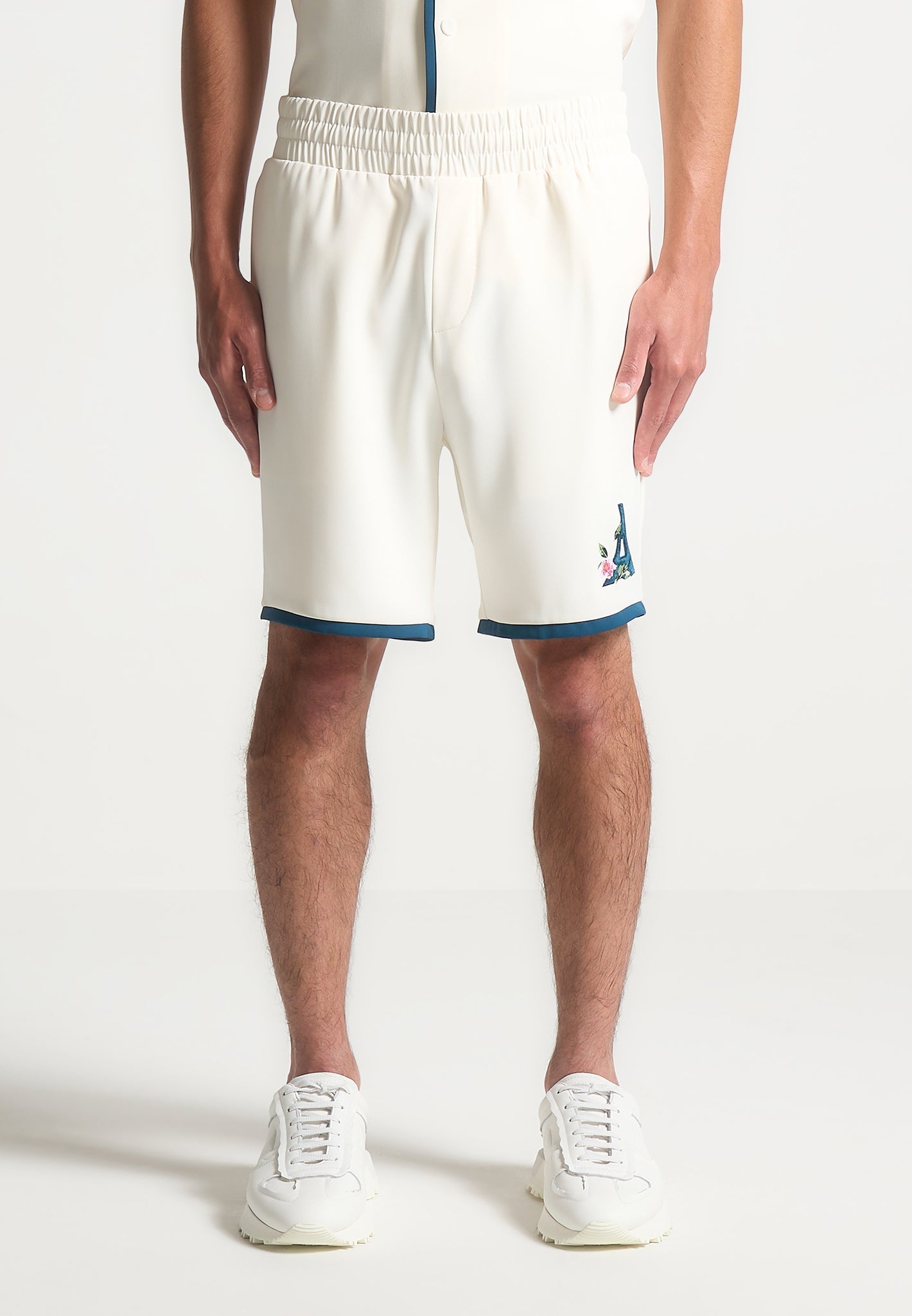Eiffel-Shorts aus Samt – Creme/Blau