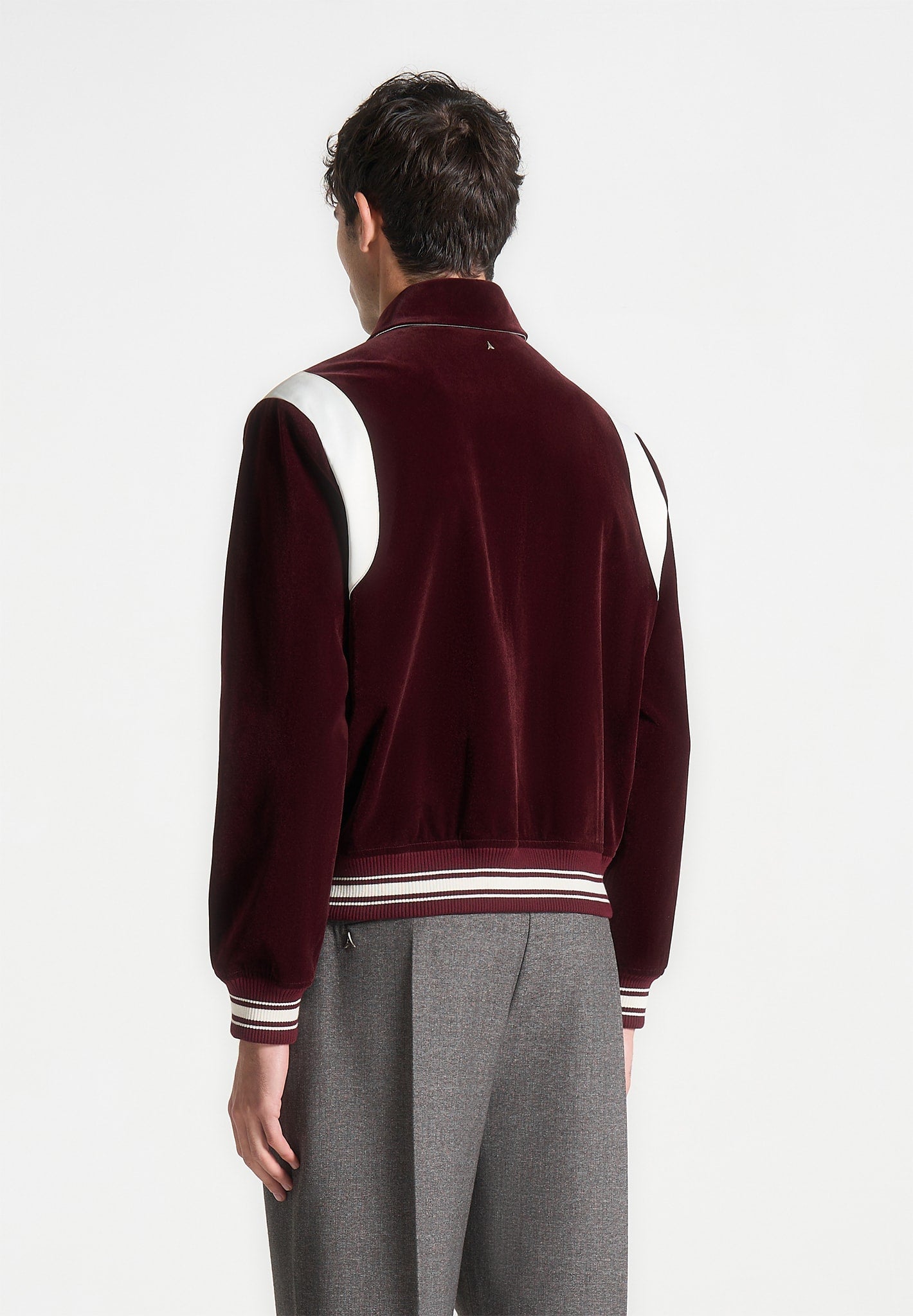 Collegejacke aus Samt und Satin - Weinrot
