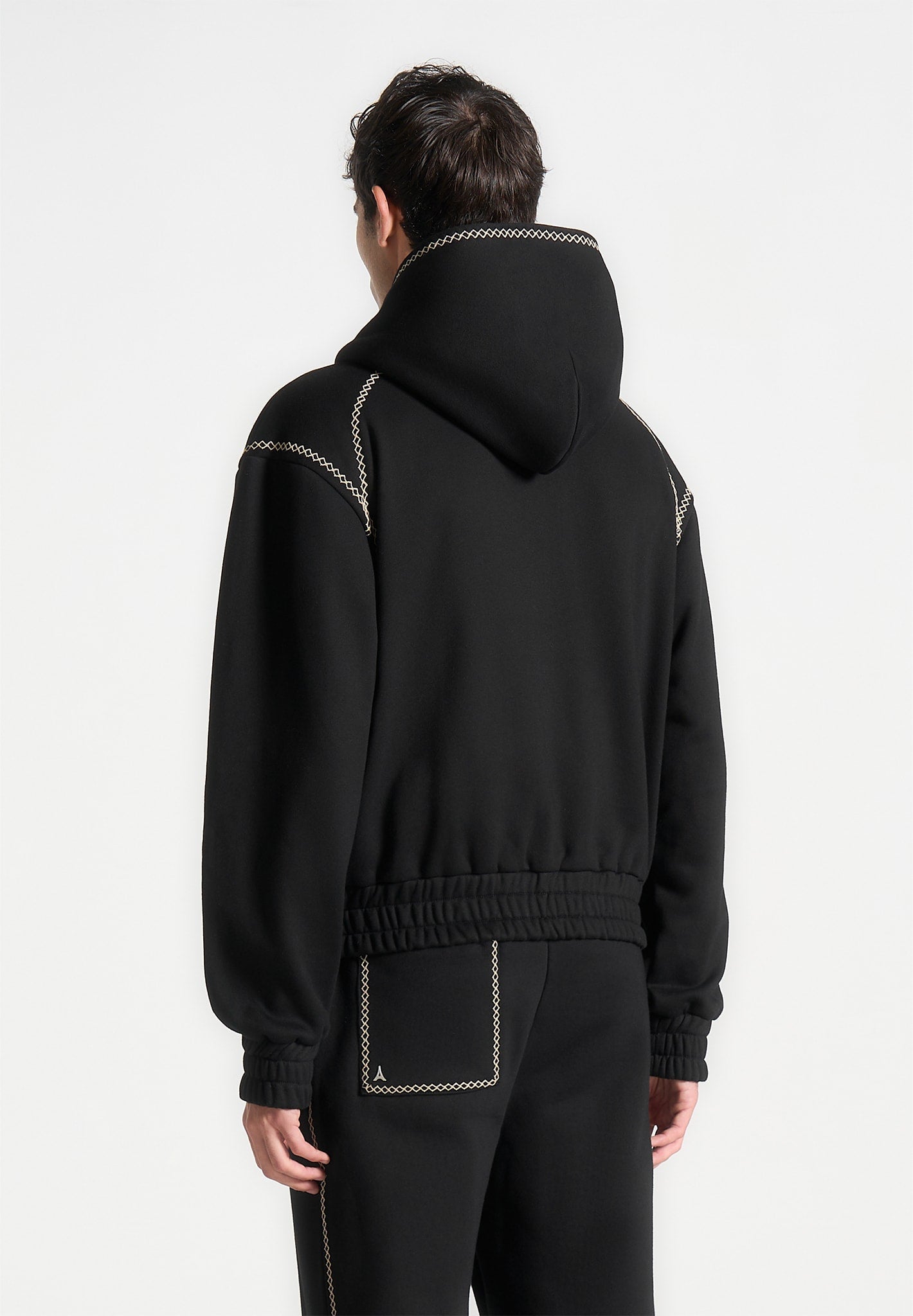 Whipstitch Raglan-Effekt Zip Hoodie - Schwarz