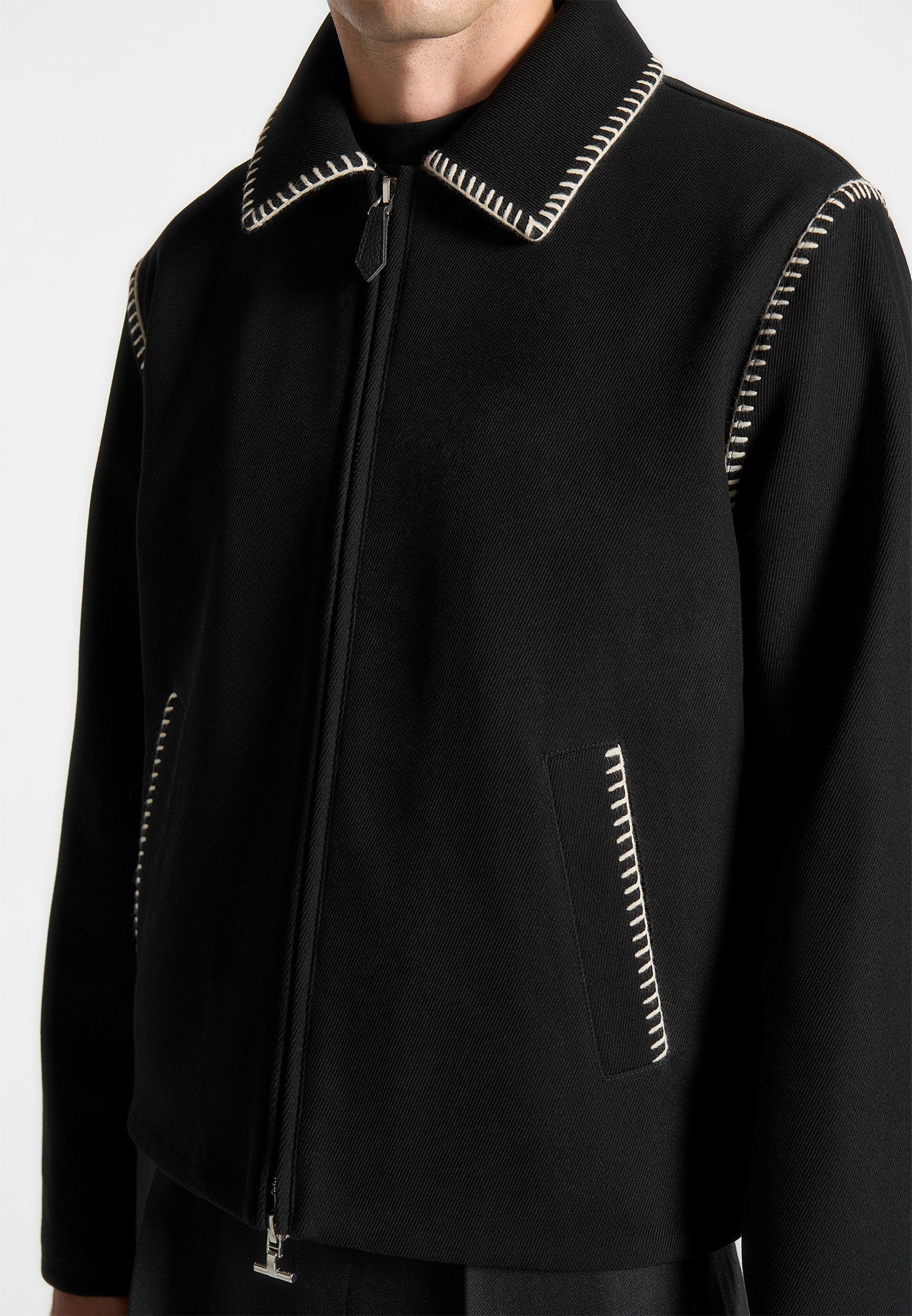 Kastige Jacke aus Whipstitch-Twill - Schwarz