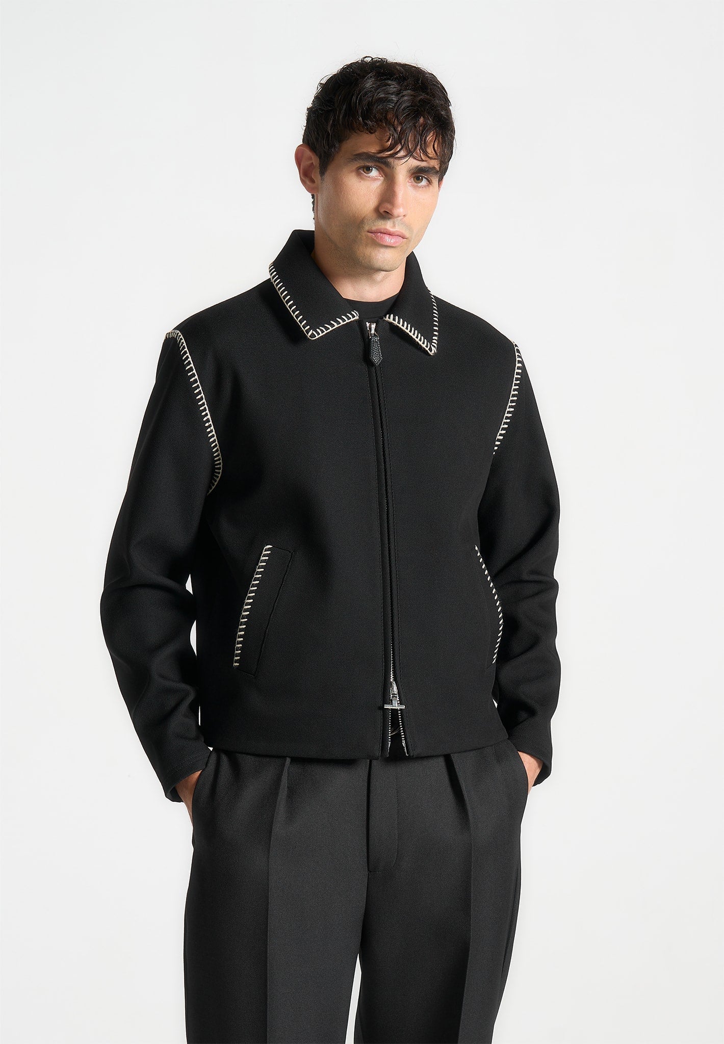 Kastige Jacke aus Whipstitch-Twill - Schwarz