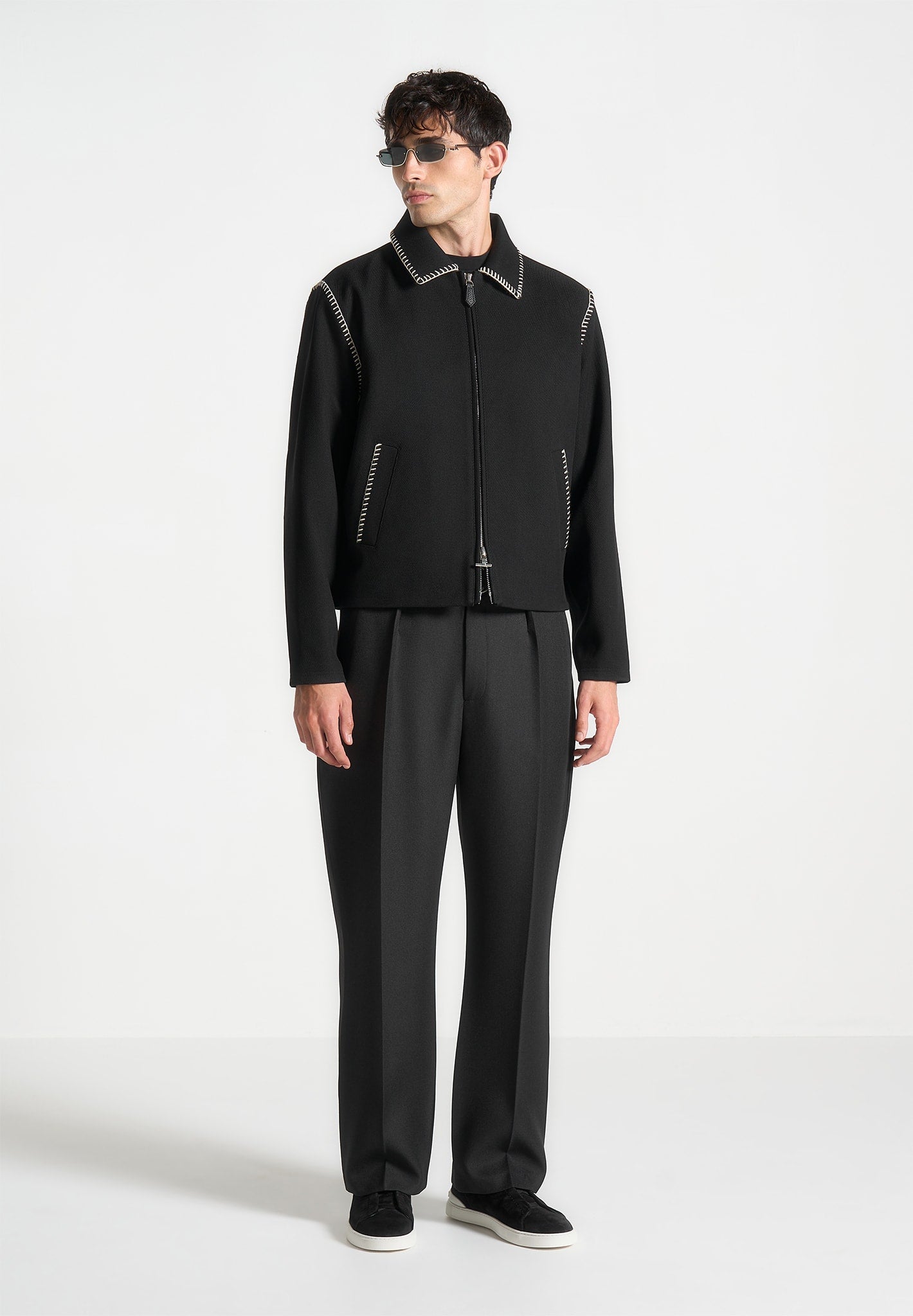 Kastige Jacke aus Whipstitch-Twill - Schwarz