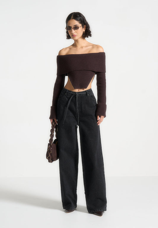 Bandeau-Top aus Strick mit Reißverschlussdetail - Braun