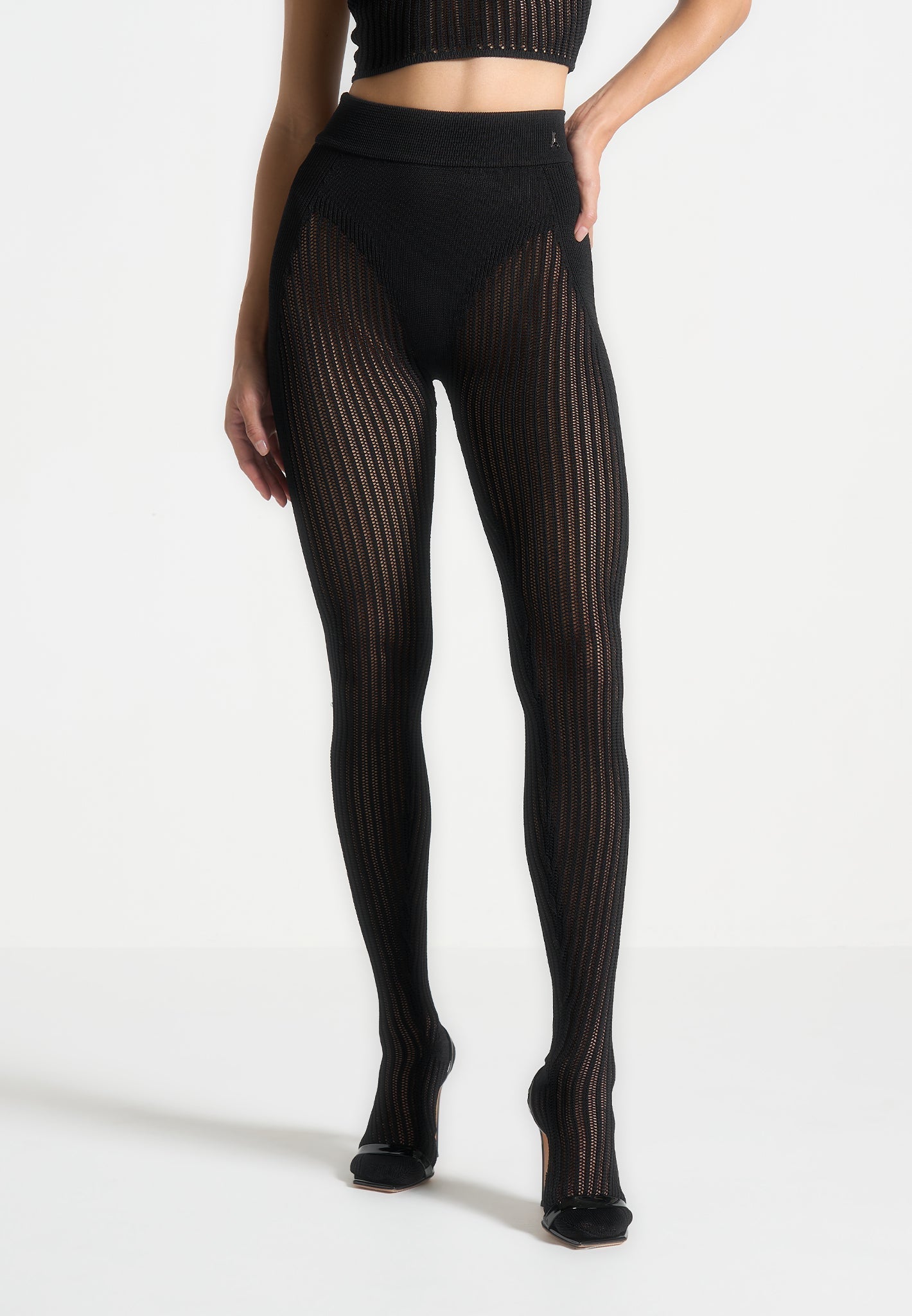 Gestrickte Contour Footsie Leggings - Schwarz