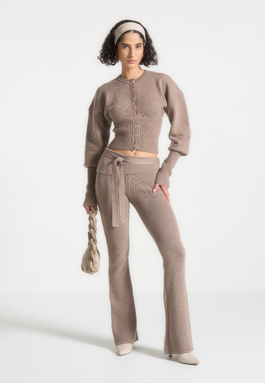 Gestrickte Fit &amp; Flare-Leggings mit Gürtel - Taupe
