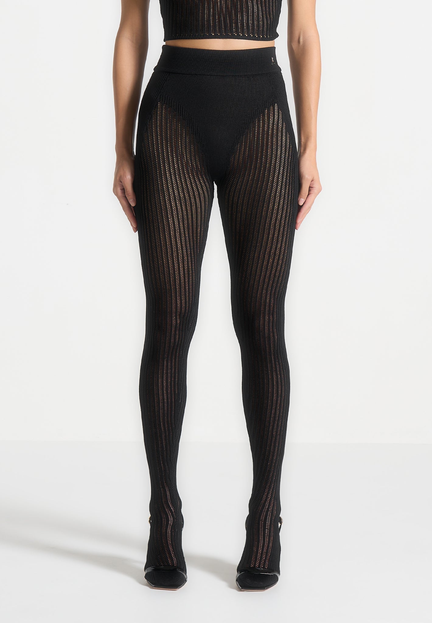 Gestrickte Contour Footsie Leggings - Schwarz