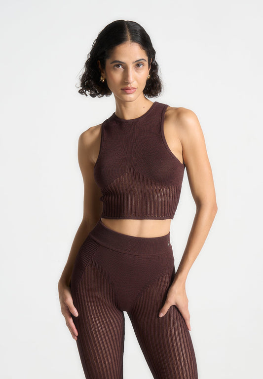 Gestricktes Kontur-Crop-Top - Braun