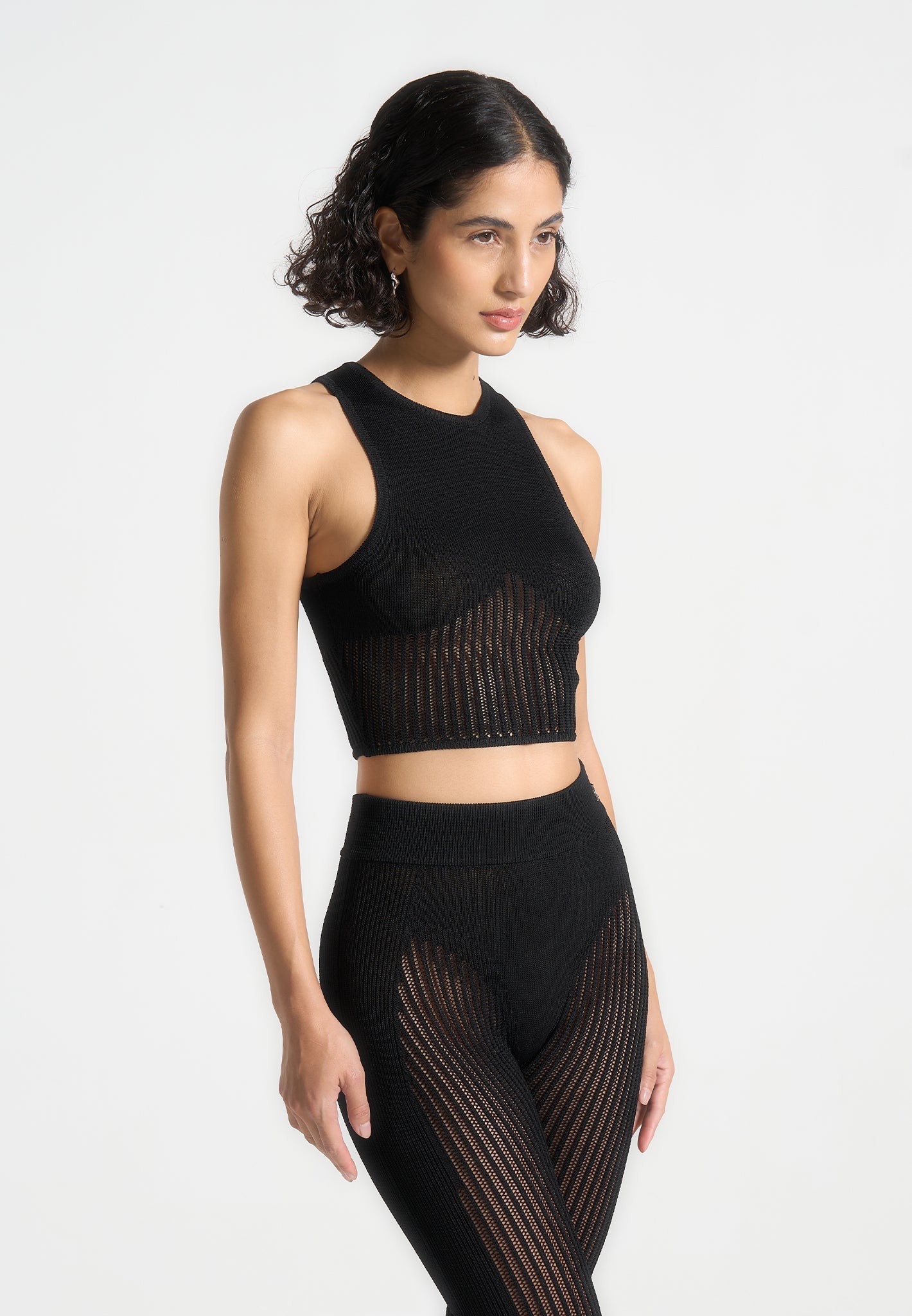 Gestricktes Kontur-Crop-Top - Schwarz