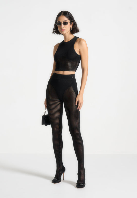 Gestricktes Kontur-Crop-Top - Schwarz
