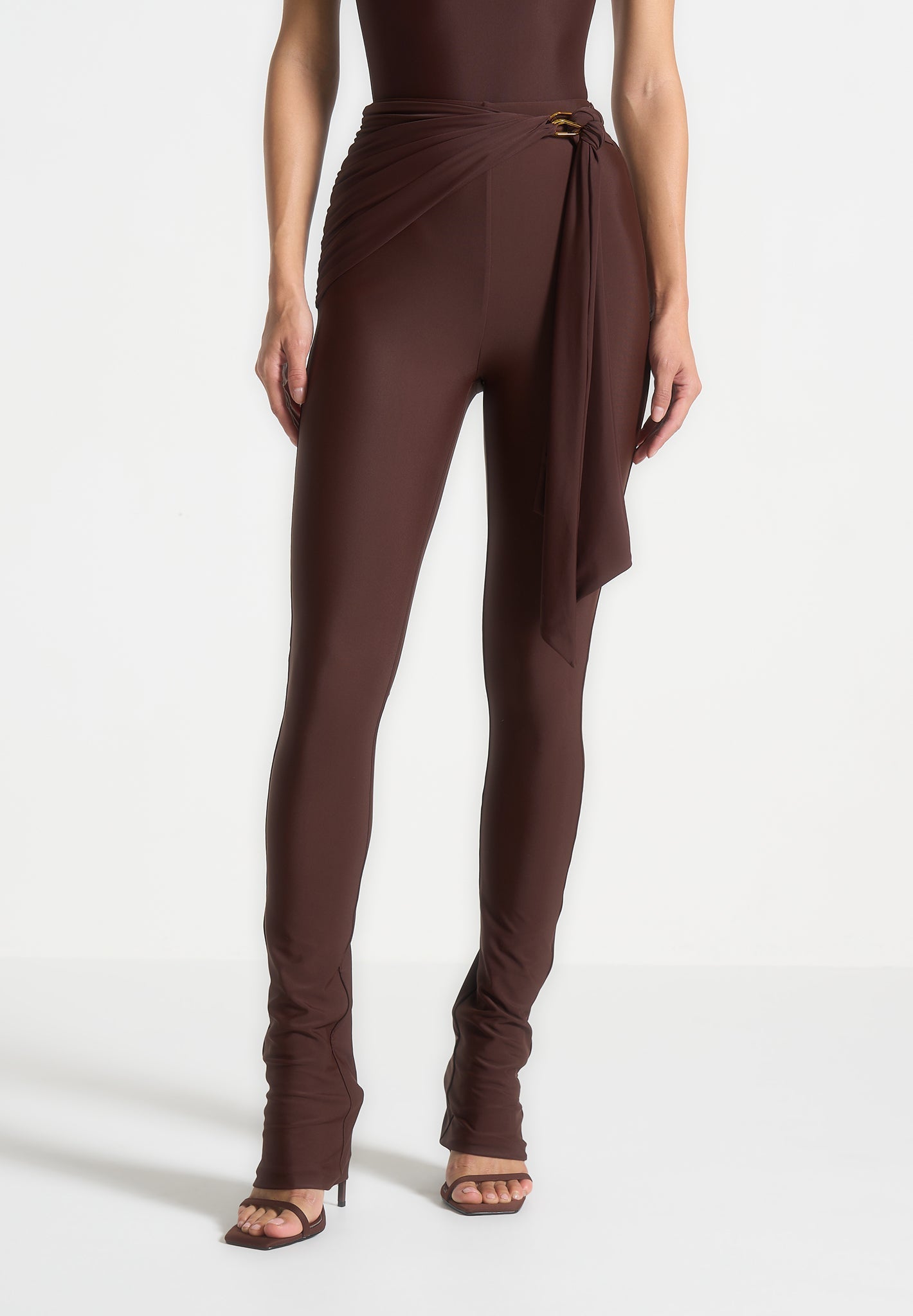 Leggings mit drapiertem Metalldetail - Braun