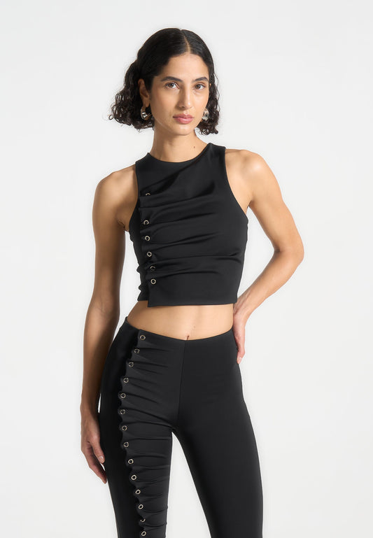 Racer-Top mit Ösendetail - Schwarz