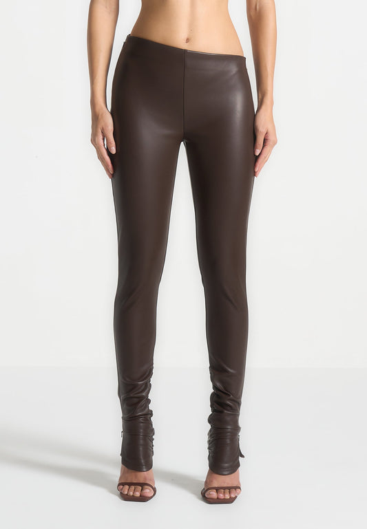 Leggings aus Leder mit abgewinkeltem Bund - Braun