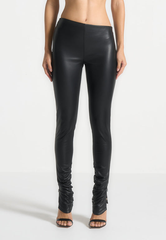 Leggings aus Leder mit abgewinkeltem Bund - Schwarz