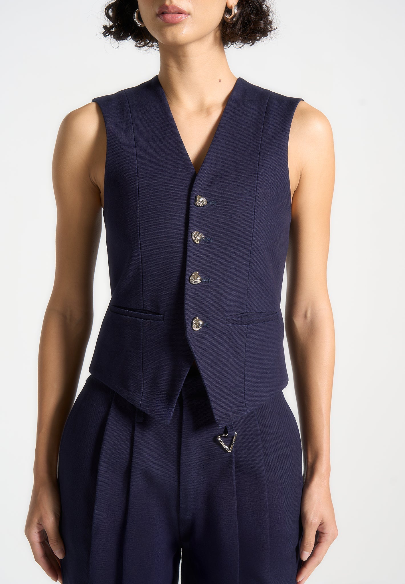 Gabardine-Weste mit Cinch-Muster - Indigo