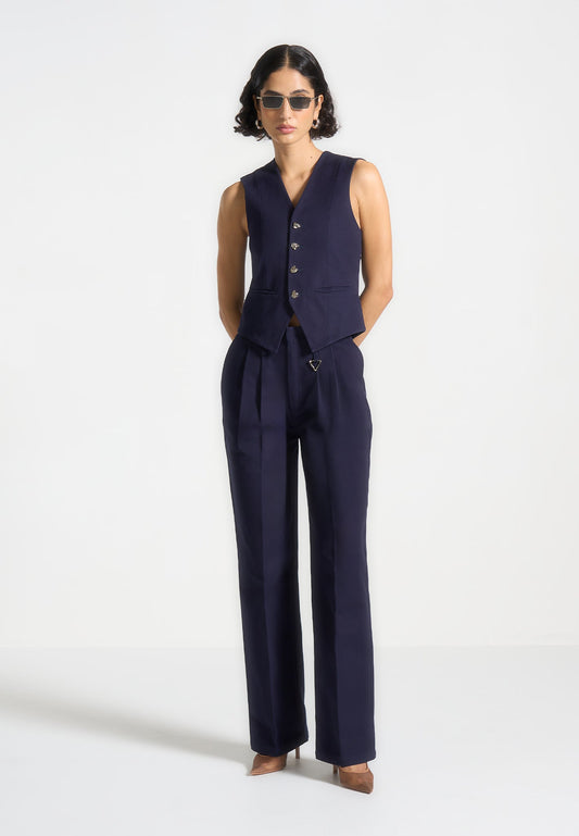 Gabardine-Weste mit Cinch-Muster - Indigo