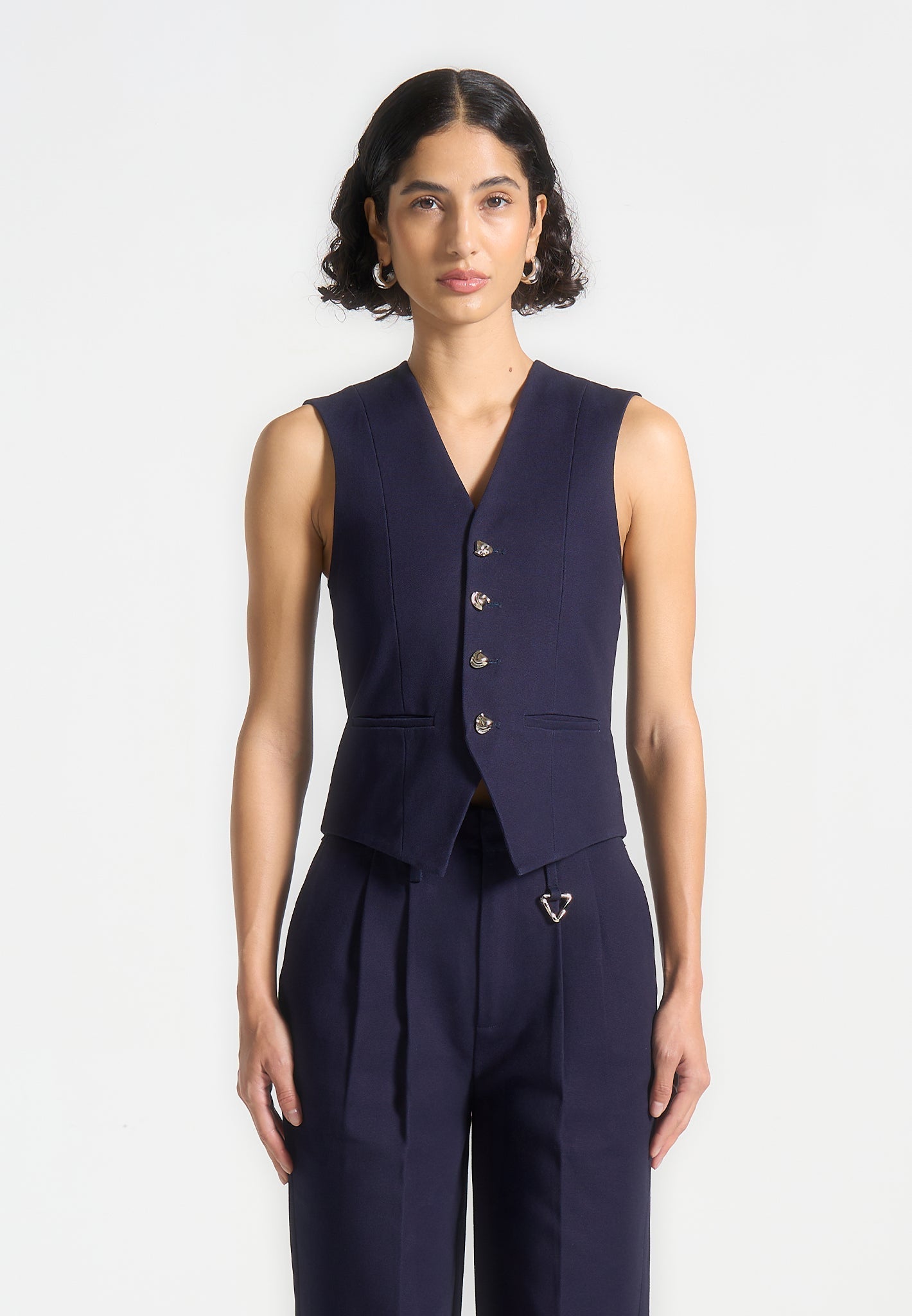 Gabardine-Weste mit Cinch-Muster - Indigo