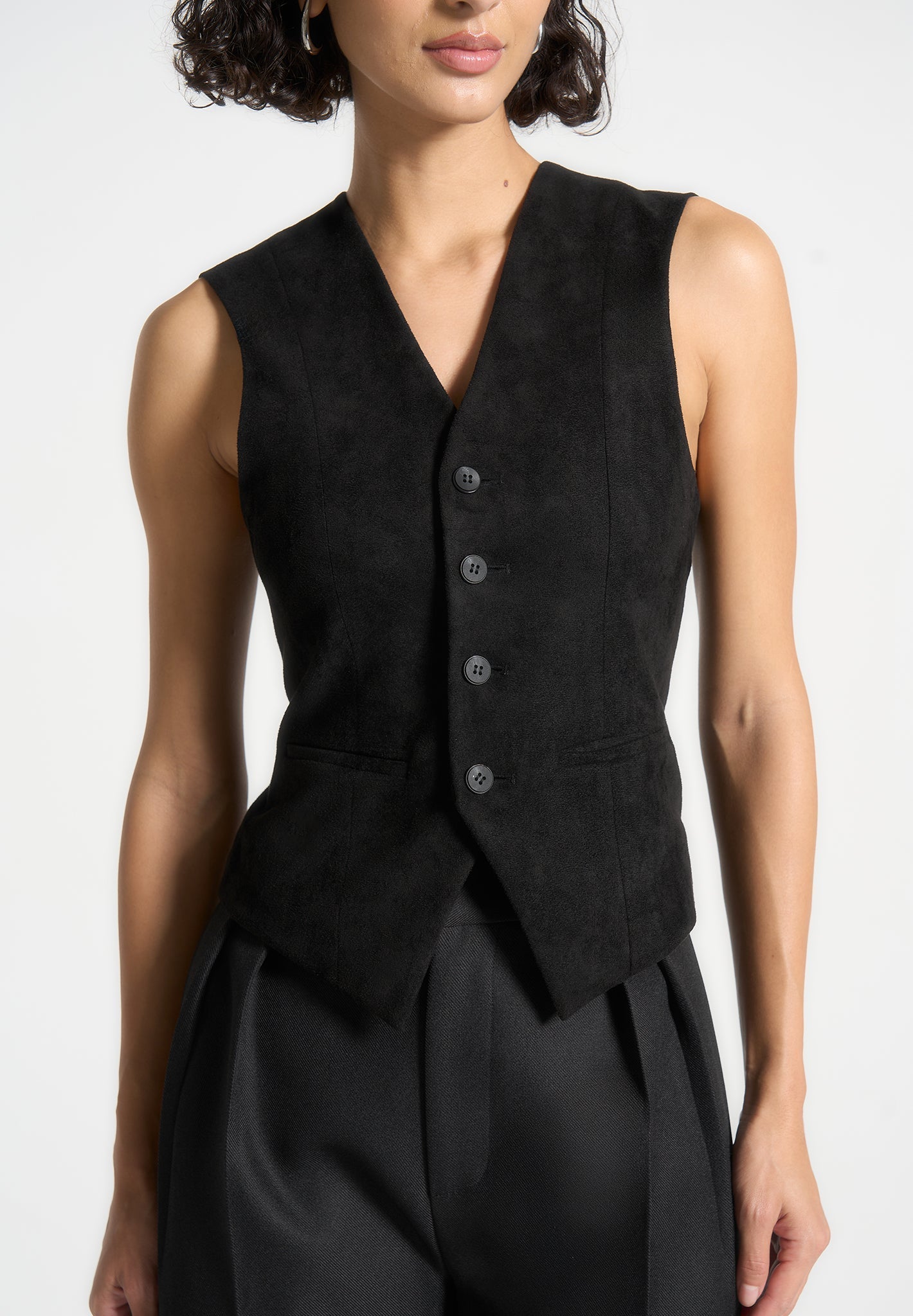 Wildlederweste mit Cinch-Muster - Schwarz